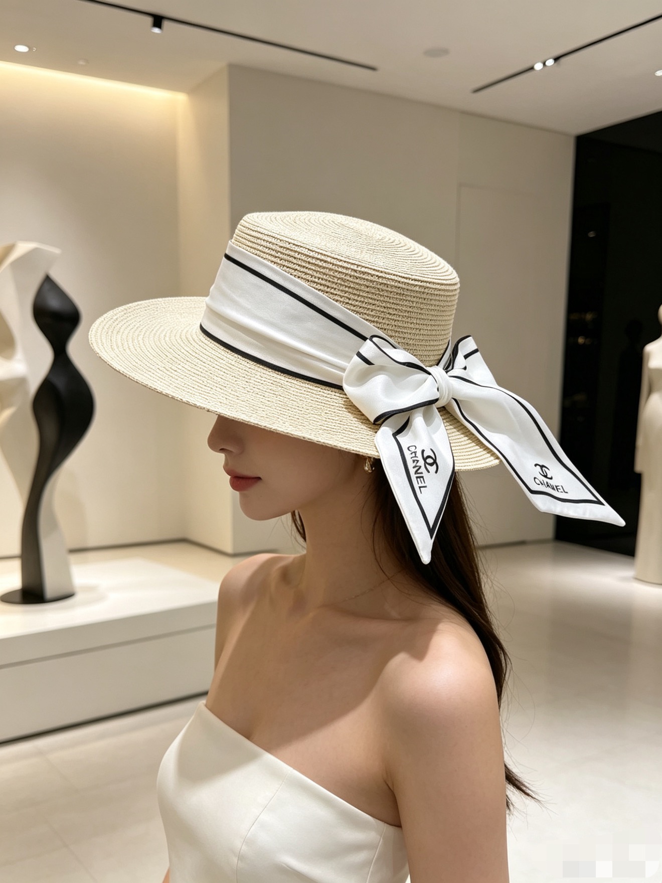 💛配防尘袋.  【CHANEL香奈儿】2026新款密织丝带平顶盆帽草帽，遮阳又好搭，出街旅行单品