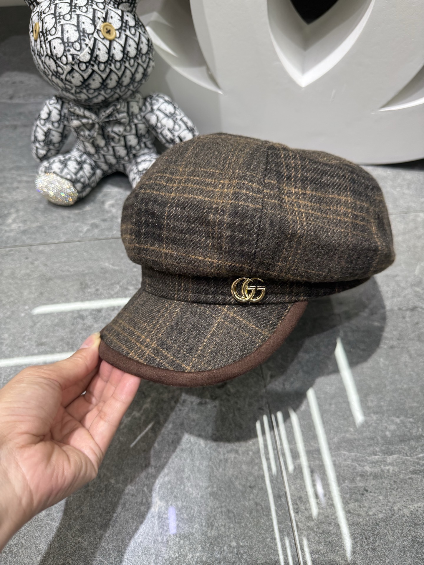 💛配防尘袋【GUCCI古驰】2026早秋新款格纹羊毛八角军帽 复古文艺的一款～新品上架
