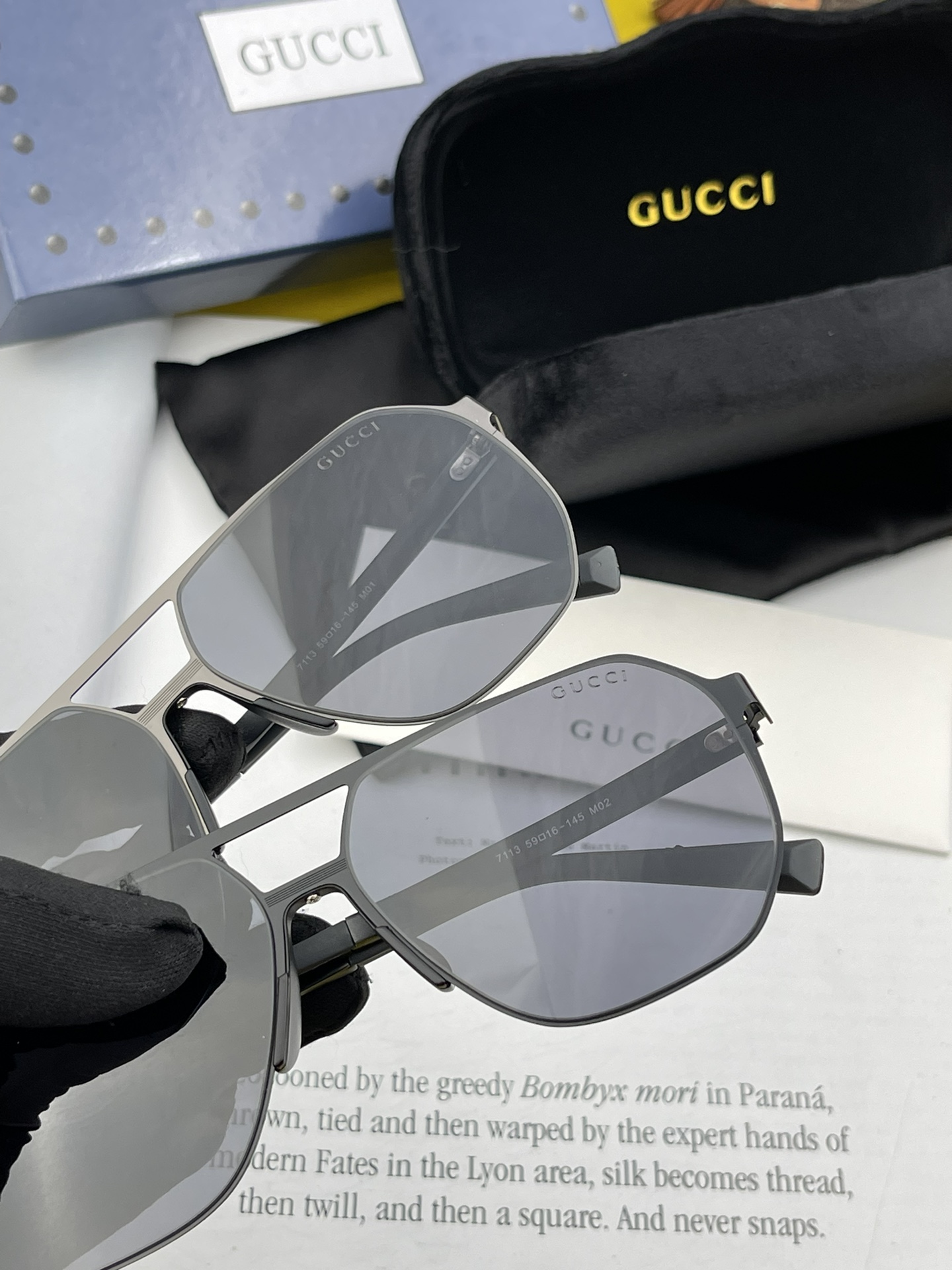 GUCCI男款炫彩飞行员偏光太阳镜️材质高清尼龙加厚卡槽高清偏光镜片无边框镜架颜型号G3711