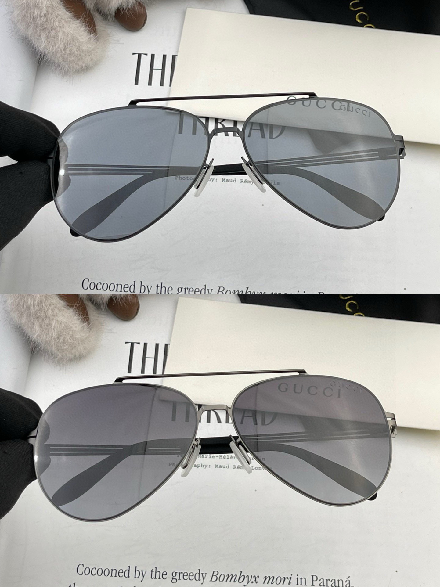        GUCCI 男款炫彩飞行员偏光太阳镜 ❤️材质：高清尼龙加厚卡槽高清偏光镜片 🌹无边框镜架