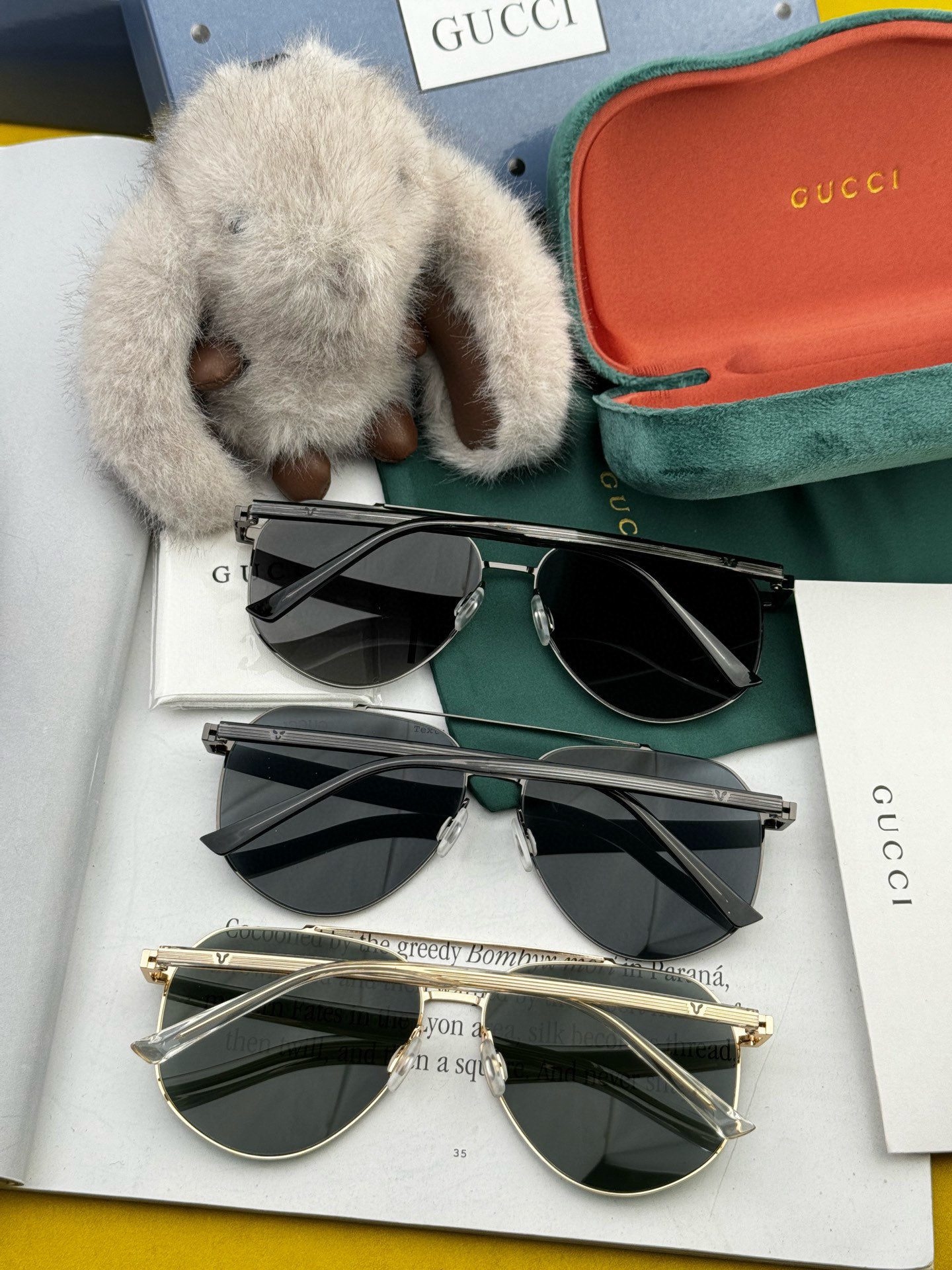         GUCCI 男款炫彩飞行员偏光太阳镜 ❤️材质：高清尼龙加厚卡槽高清偏光镜片 🌹无边框镜