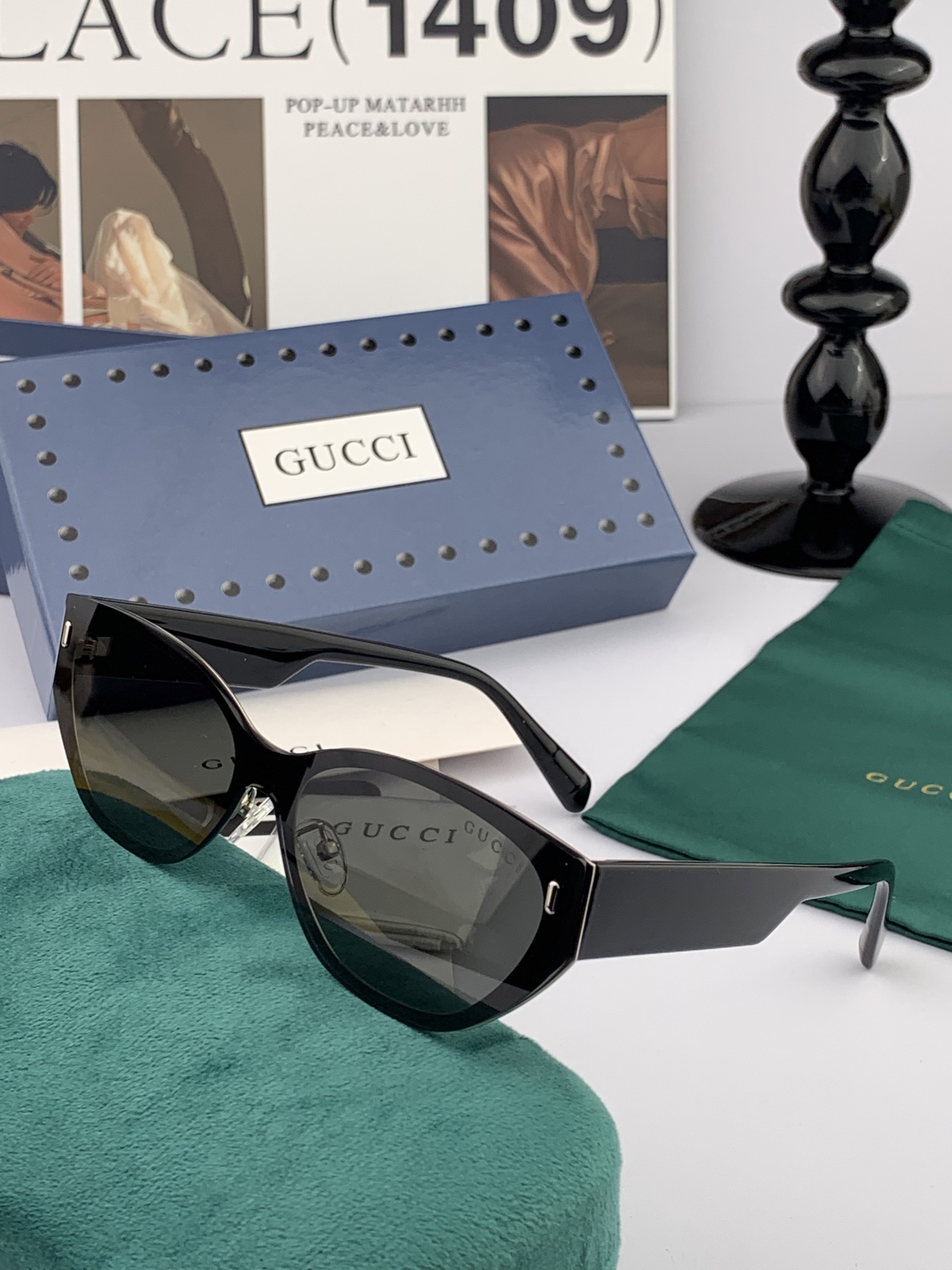   GUCCI  新款连体尼龙偏光太眼镜，情侣款时尚方框太阳镜佩戴舒适网红潮流款墨镜，大气女人范儿，大脸