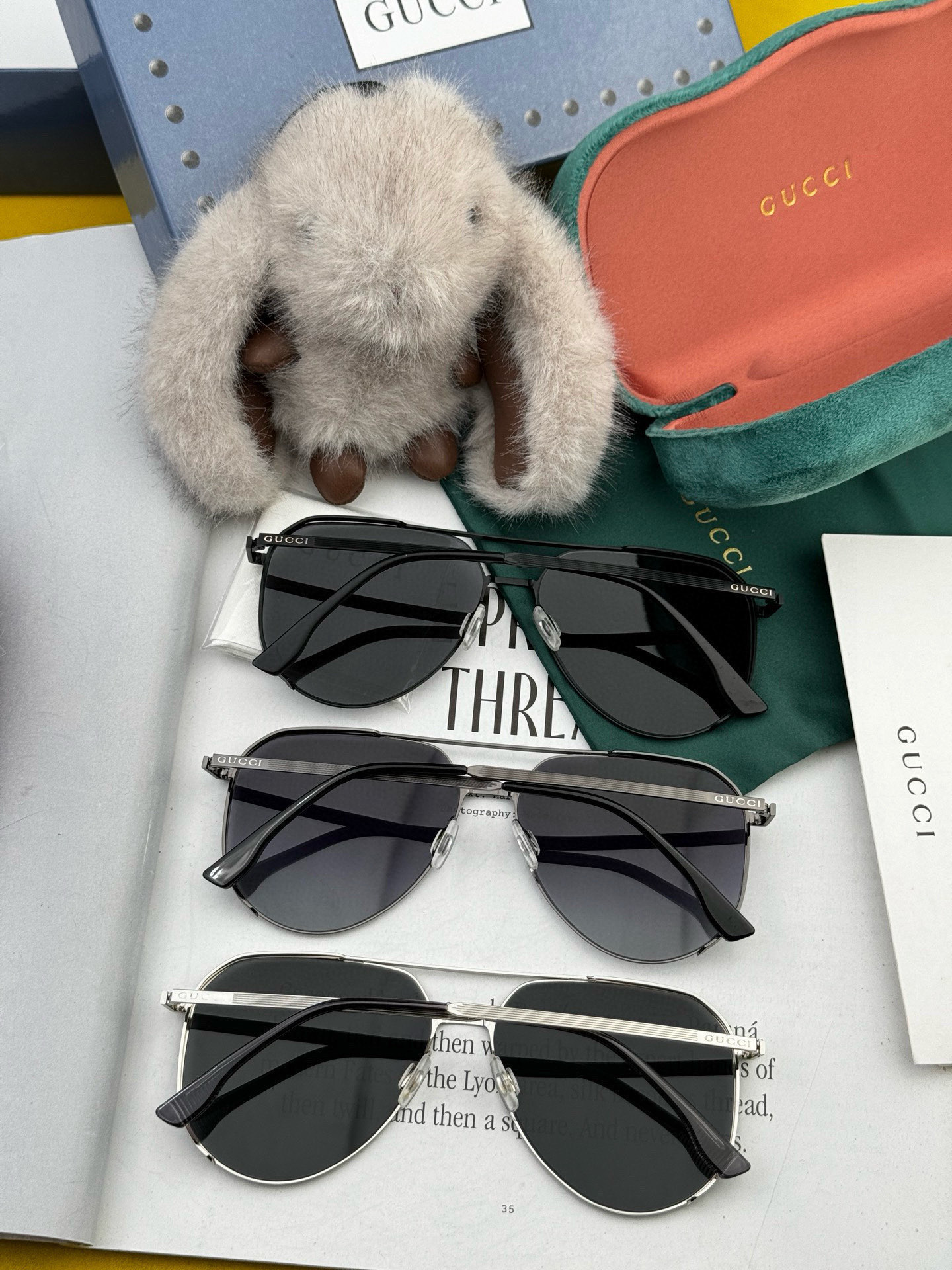        GUCCI 男款炫彩飞行员偏光太阳镜 ❤️材质：高清尼龙加厚卡槽高清偏光镜片 🌹无边框镜