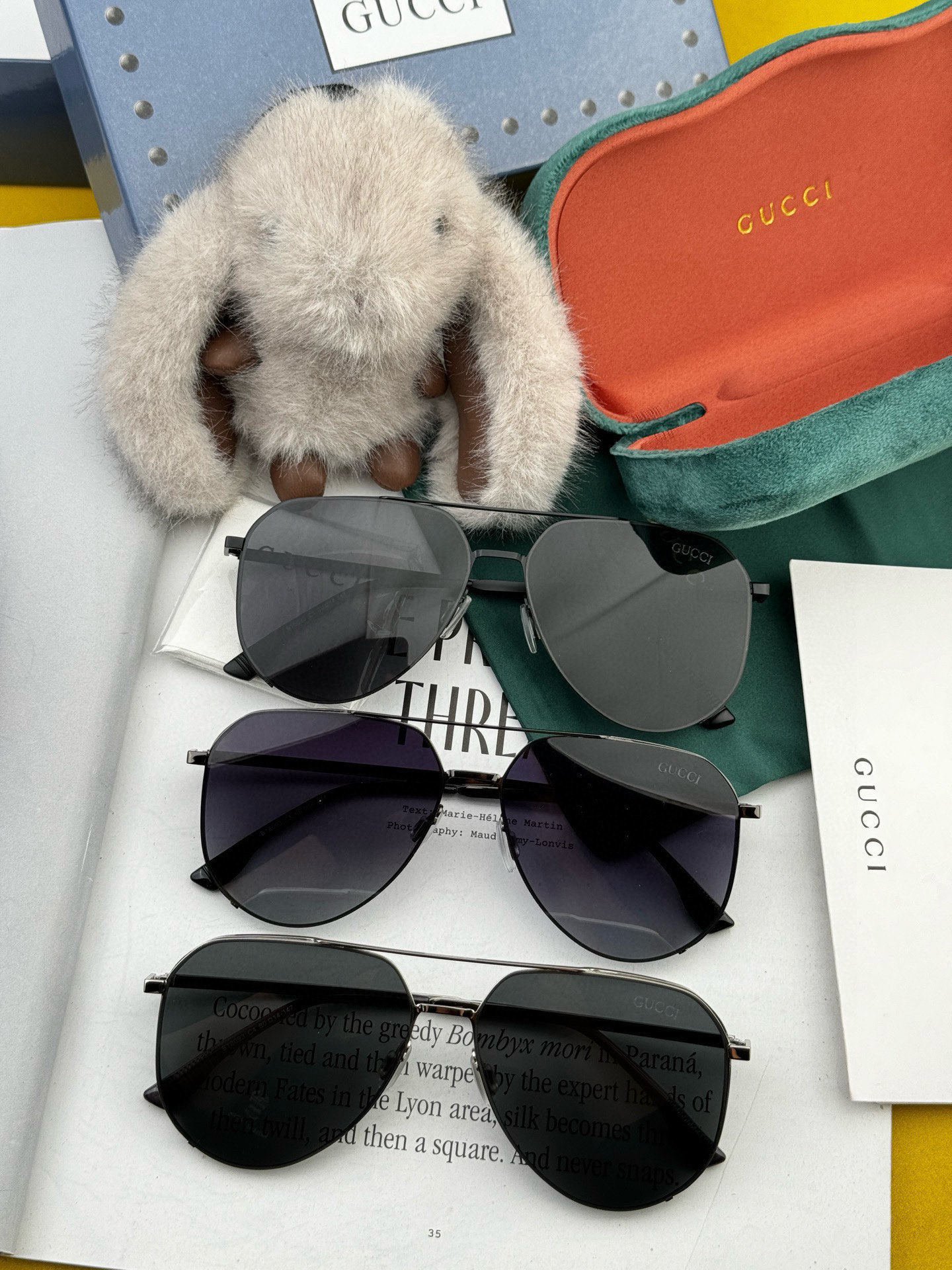         GUCCI 男款炫彩飞行员偏光太阳镜 ❤️材质：高清尼龙加厚卡槽高清偏光镜片 🌹无边框镜