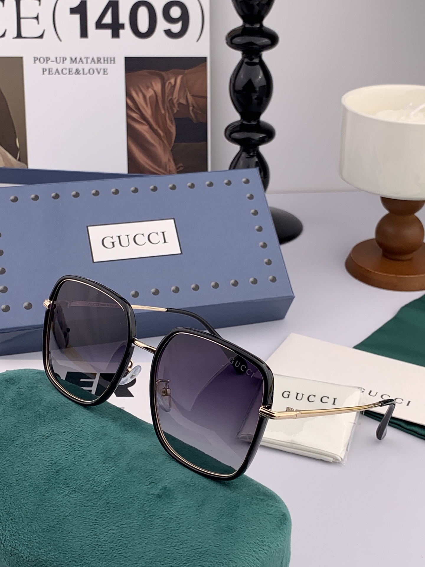  GUCCI 2025开春新款 最新款方框太阳镜 各路网红纷纷带起气场满分‼️ 俏皮甜美.上脸效果更佳.