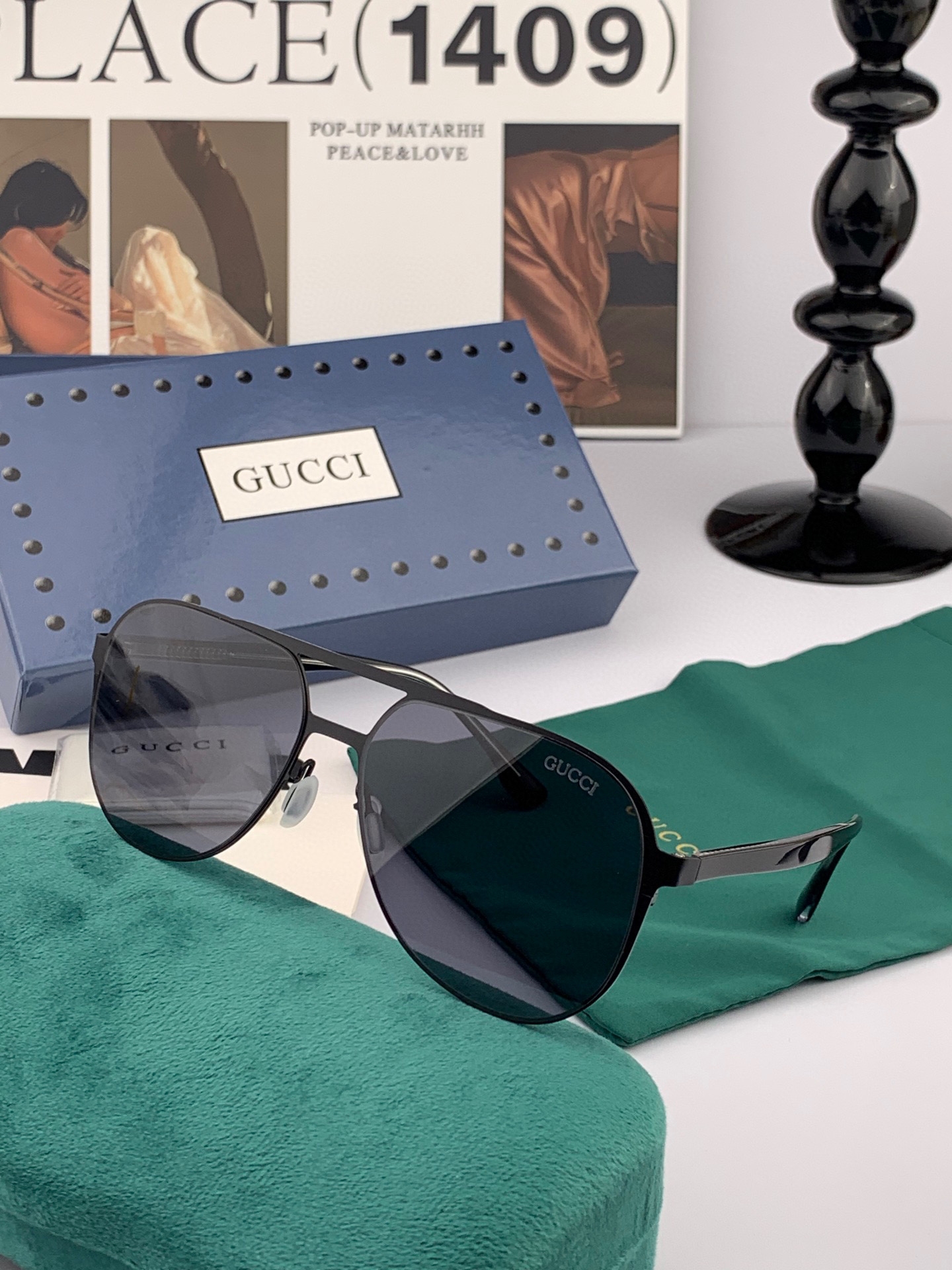        GUCCI 男款炫彩飞行员偏光太阳镜 ❤️材质：高清尼龙加厚卡槽高清偏光镜片 🌹无边框镜架