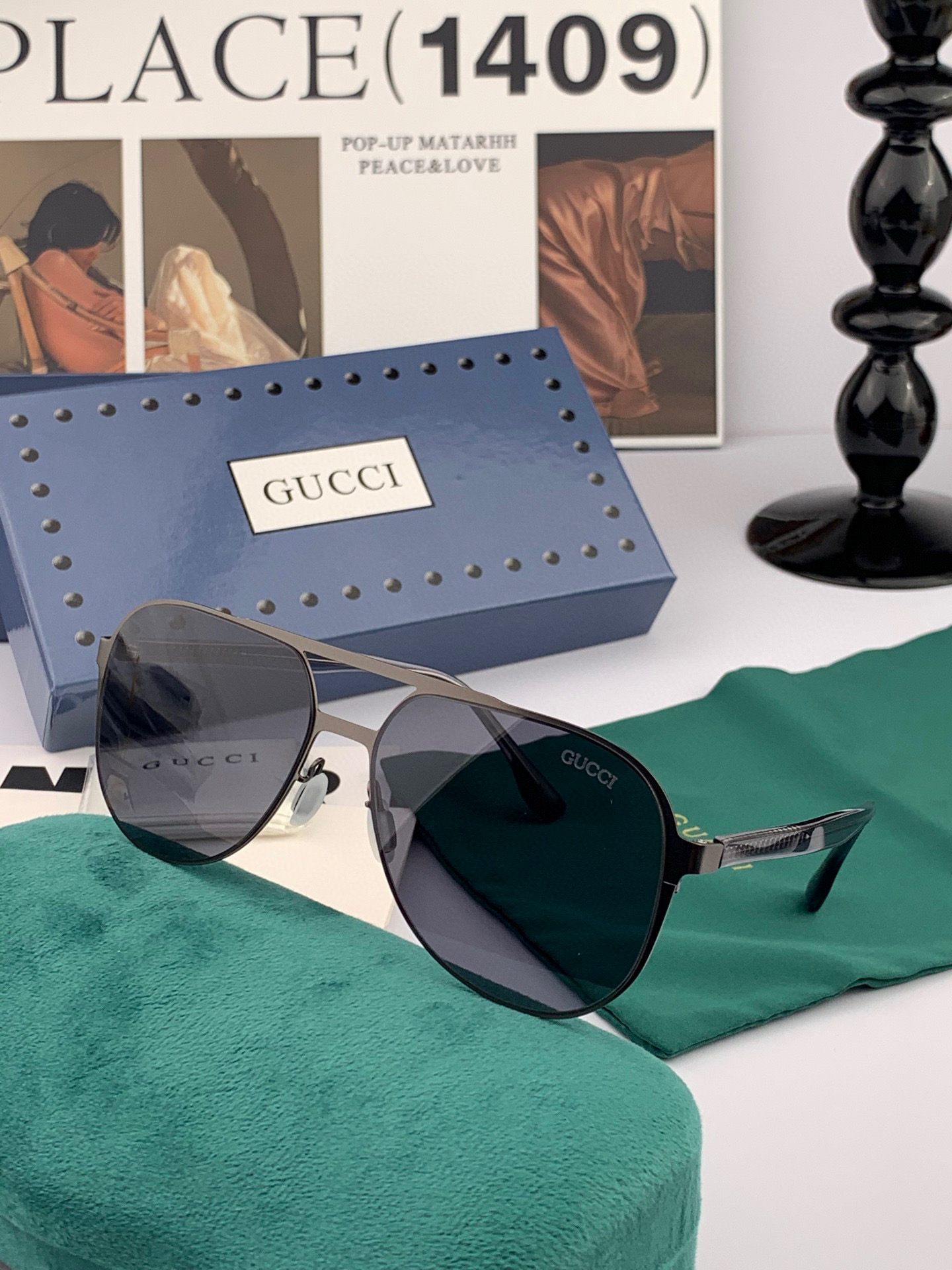        GUCCI 男款炫彩飞行员偏光太阳镜 ❤️材质：高清尼龙加厚卡槽高清偏光镜片 🌹无边框镜架