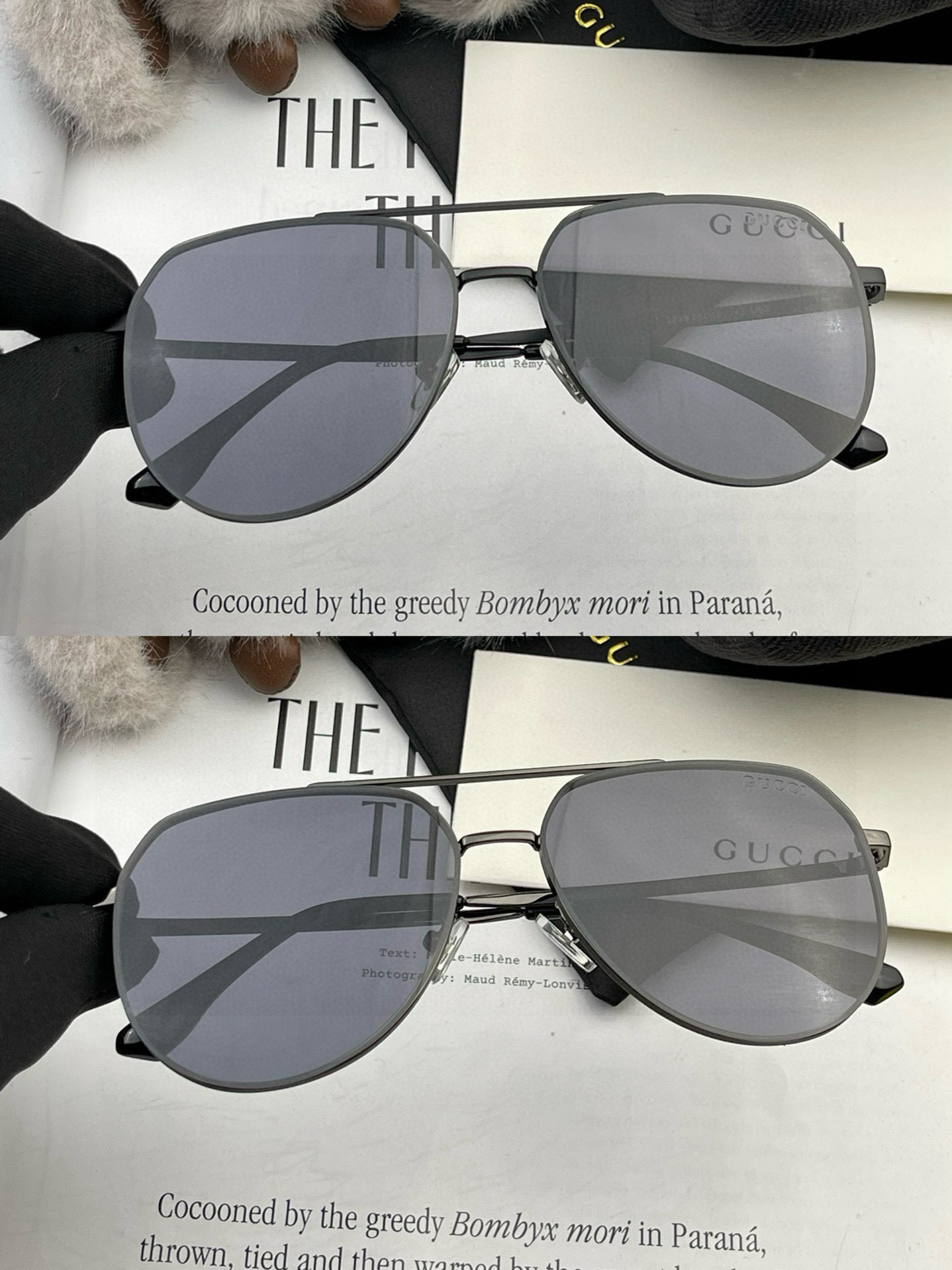        GUCCI 男款炫彩飞行员偏光太阳镜 ❤️材质：高清尼龙加厚卡槽高清偏光镜片 🌹无边框镜架