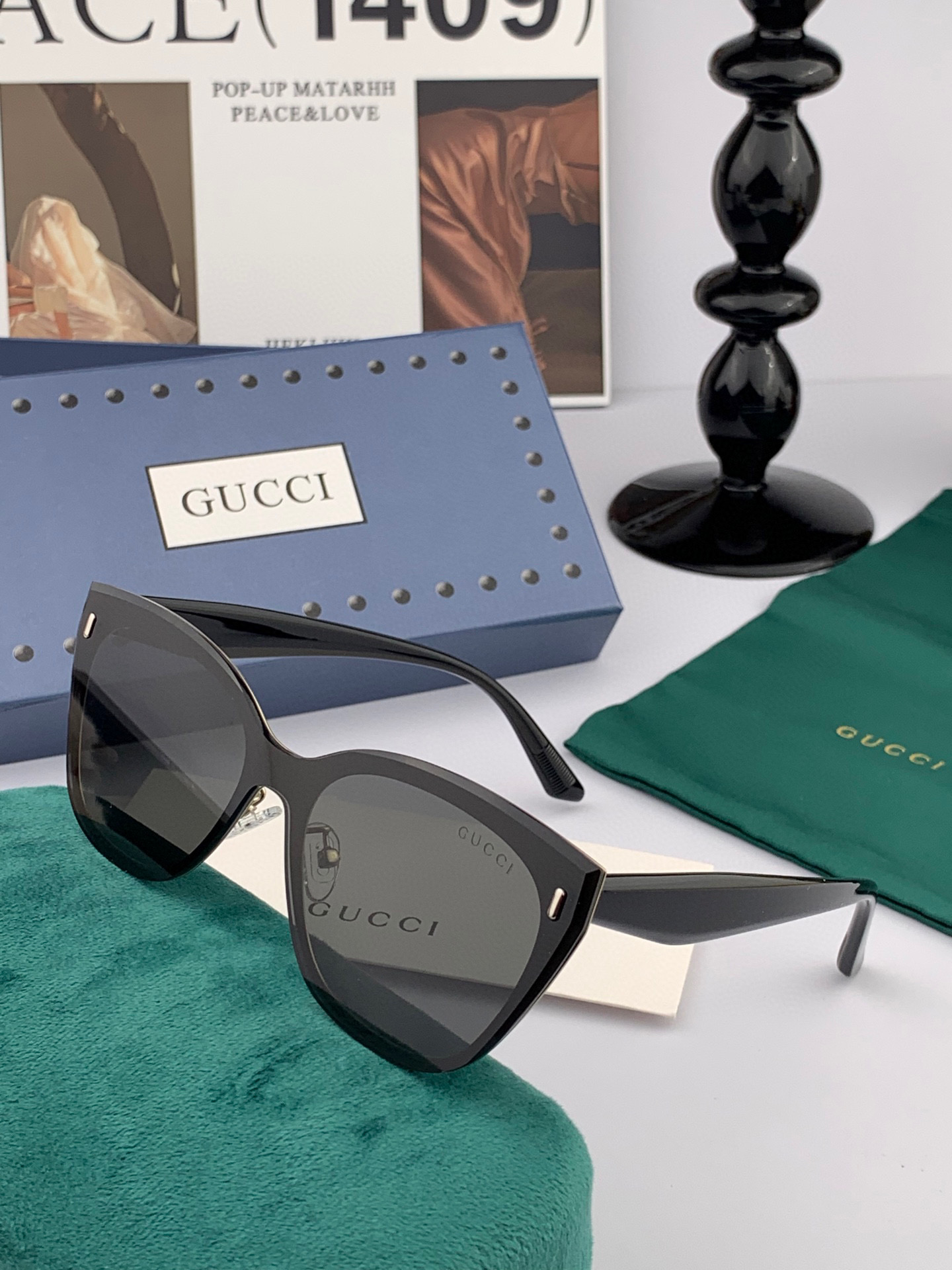  GUCCI  新款连体尼龙偏光太眼镜，情侣款时尚方框太阳镜佩戴舒适网红潮流款墨镜，大气女人范儿，大脸