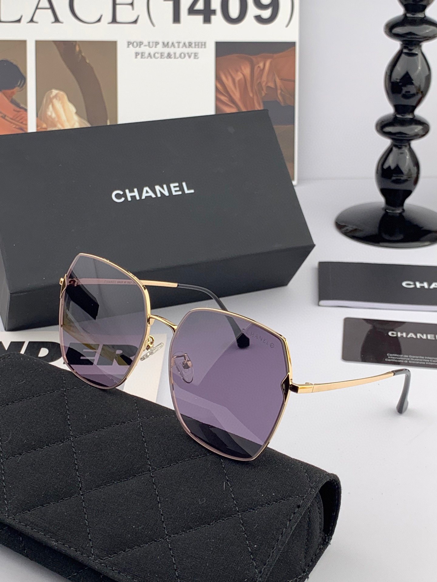 【CHANEL】香奈儿  新款尼龙偏光太眼镜，无框钻石 切边更有质感，大气女人范儿，大脸小脸都好看 ！