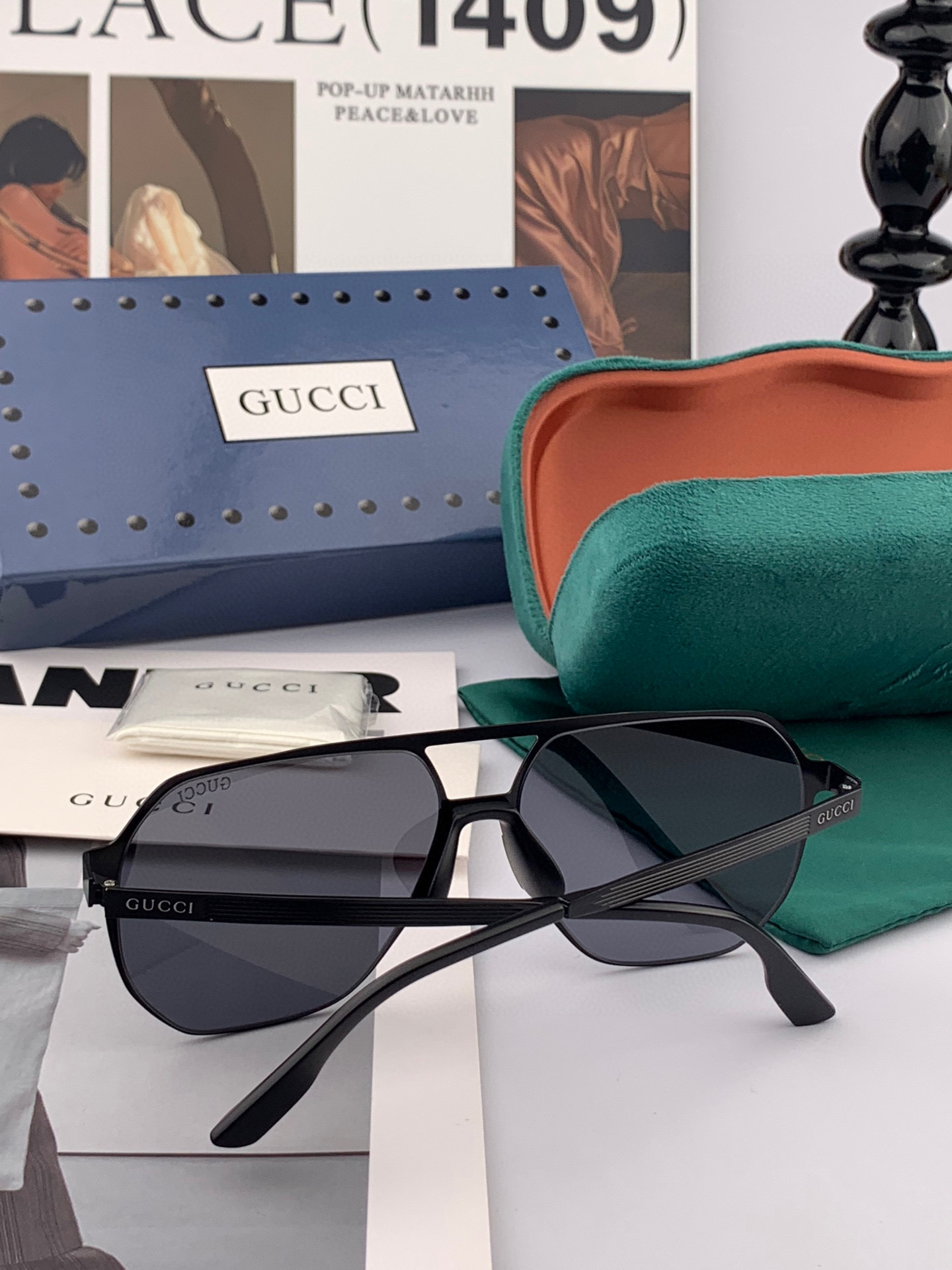        GUCCI 男款炫彩飞行员偏光太阳镜 ❤️材质：高清尼龙加厚卡槽高清偏光镜片 🌹无边框镜架