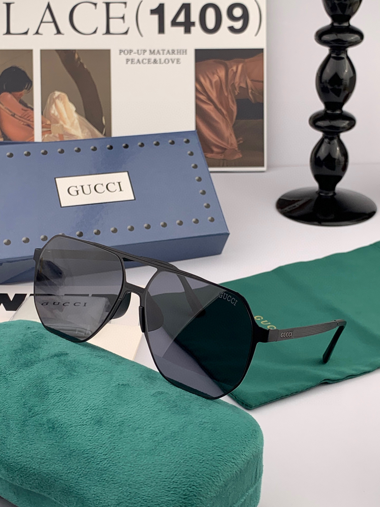        GUCCI 男款炫彩飞行员偏光太阳镜 ❤️材质：高清尼龙加厚卡槽高清偏光镜片 🌹无边框镜架