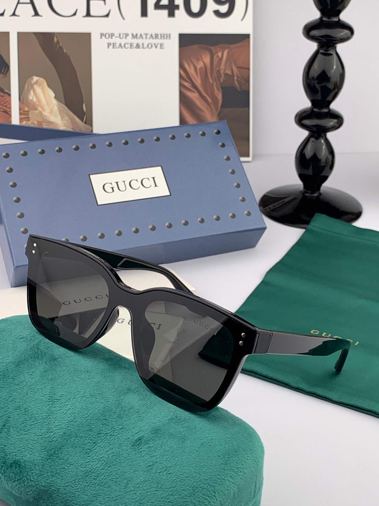   GUCCI  新款连体尼龙偏光太眼镜，情侣款时尚方框太阳镜佩戴舒适网红潮流款墨镜，大气女人范儿，大脸