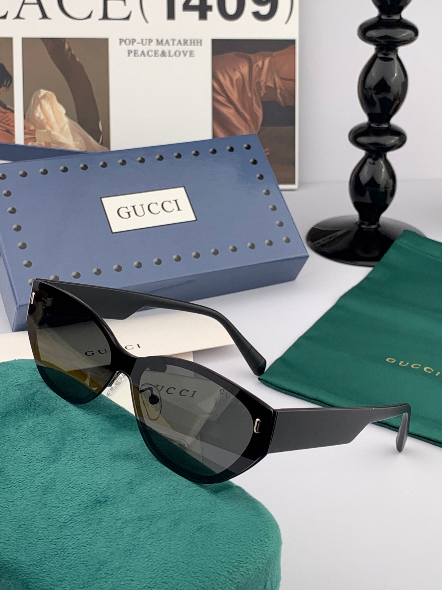   GUCCI  新款连体尼龙偏光太眼镜，情侣款时尚方框太阳镜佩戴舒适网红潮流款墨镜，大气女人范儿，大脸