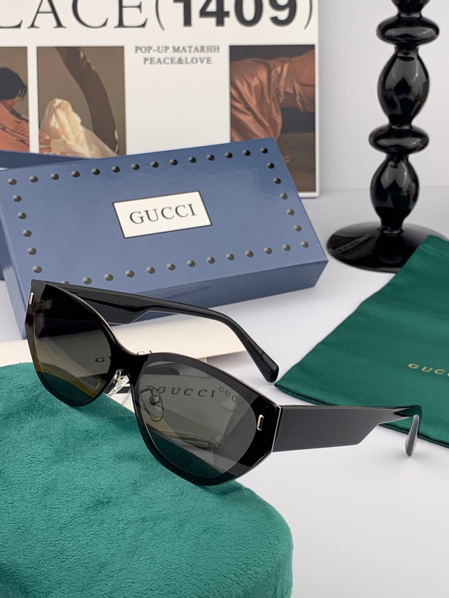   GUCCI  新款连体尼龙偏光太眼镜，情侣款时尚方框太阳镜佩戴舒适网红潮流款墨镜，大气女人范儿，大脸