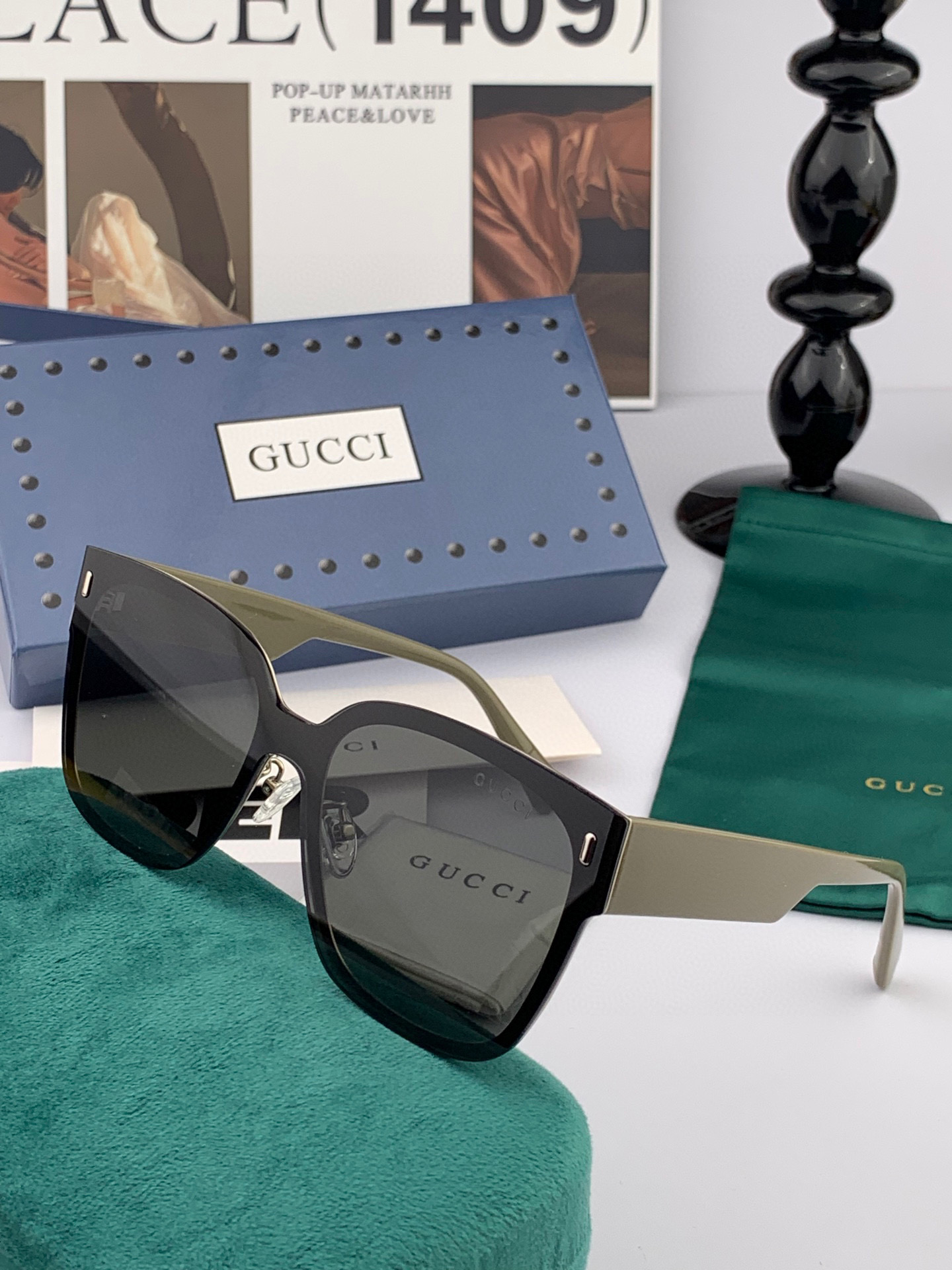   GUCCI  新款连体尼龙偏光太眼镜，情侣款时尚方框太阳镜佩戴舒适网红潮流款墨镜，大气女人范儿，大脸