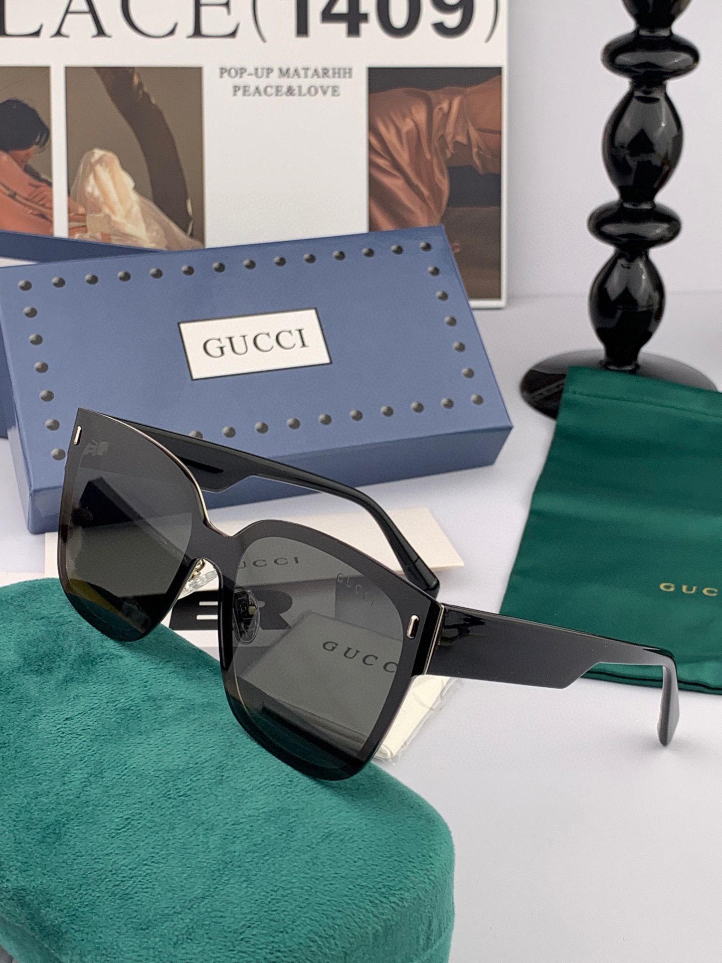   GUCCI  新款连体尼龙偏光太眼镜，情侣款时尚方框太阳镜佩戴舒适网红潮流款墨镜，大气女人范儿，大脸