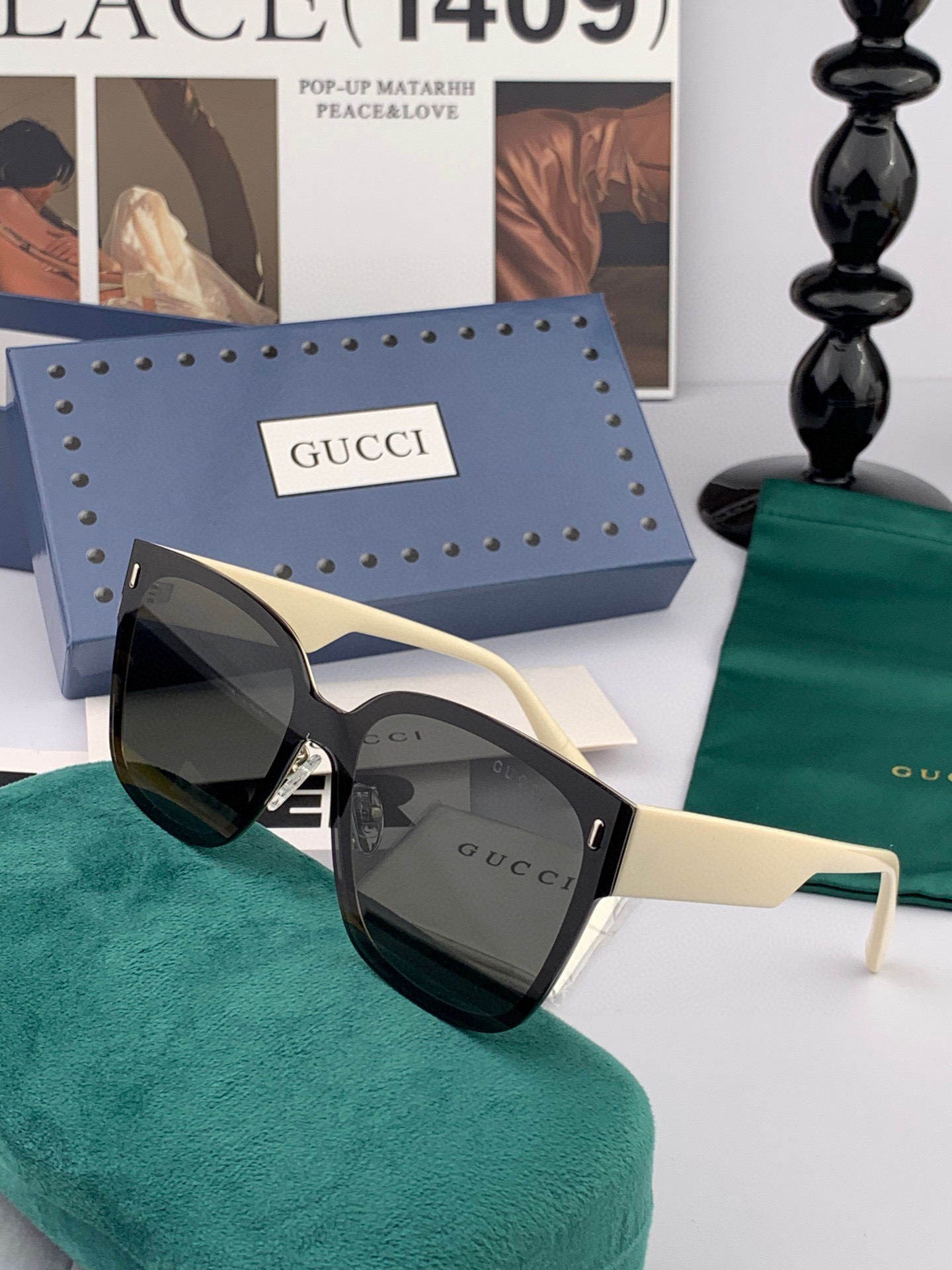   GUCCI  新款连体尼龙偏光太眼镜，情侣款时尚方框太阳镜佩戴舒适网红潮流款墨镜，大气女人范儿，大脸
