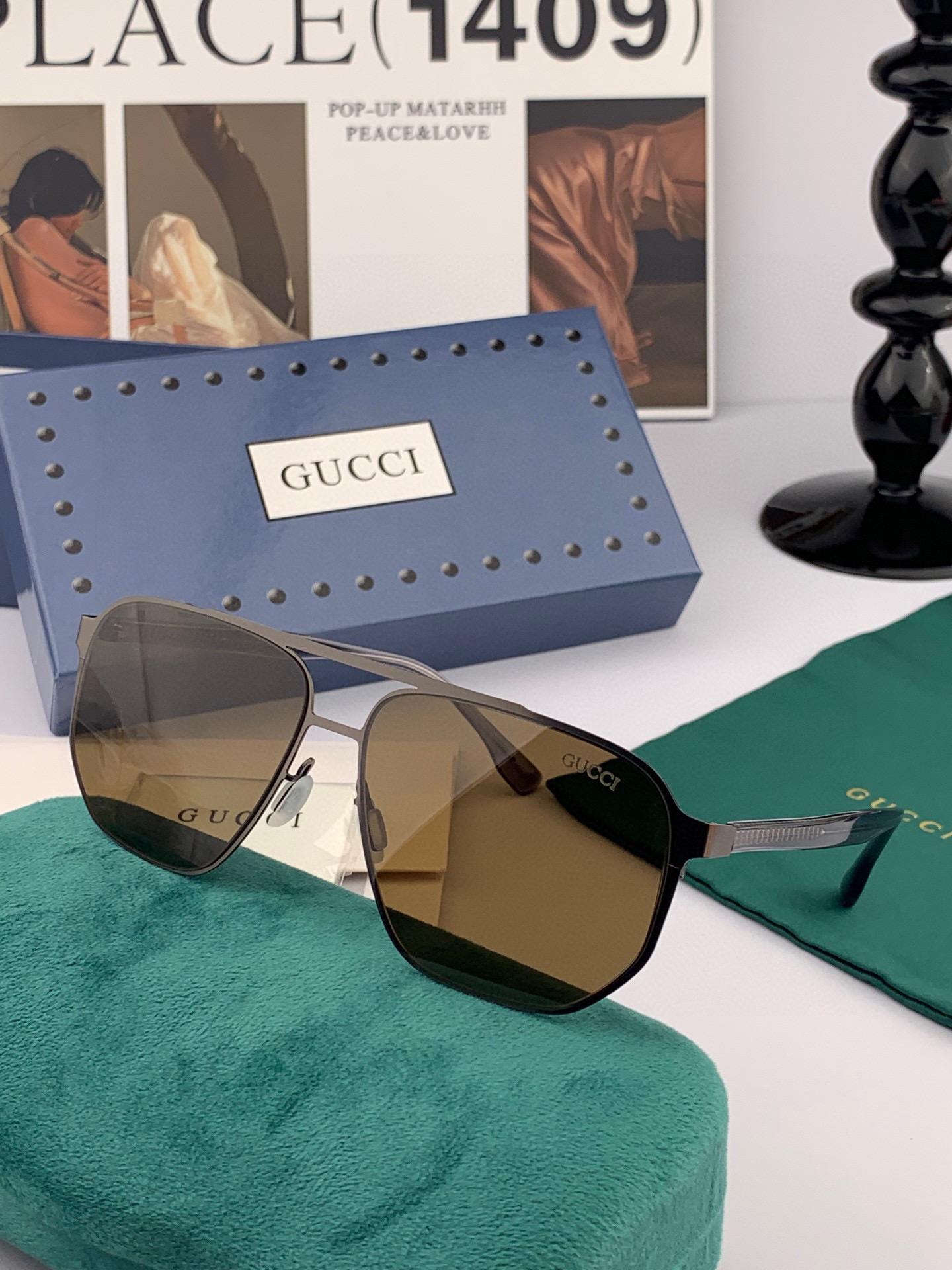        GUCCI 男款炫彩飞行员偏光太阳镜 ❤️材质：高清尼龙加厚卡槽高清偏光镜片 🌹无边框镜架