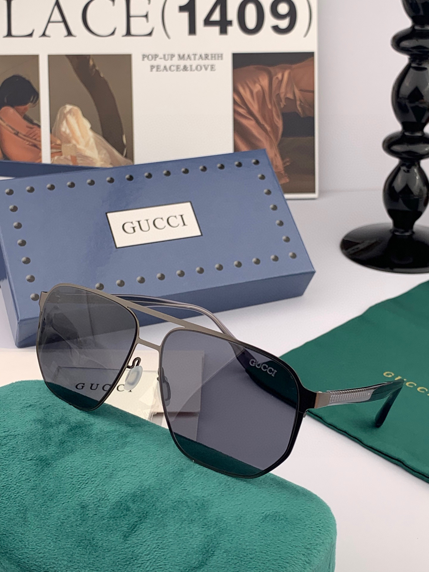        GUCCI 男款炫彩飞行员偏光太阳镜 ❤️材质：高清尼龙加厚卡槽高清偏光镜片 🌹无边框镜架