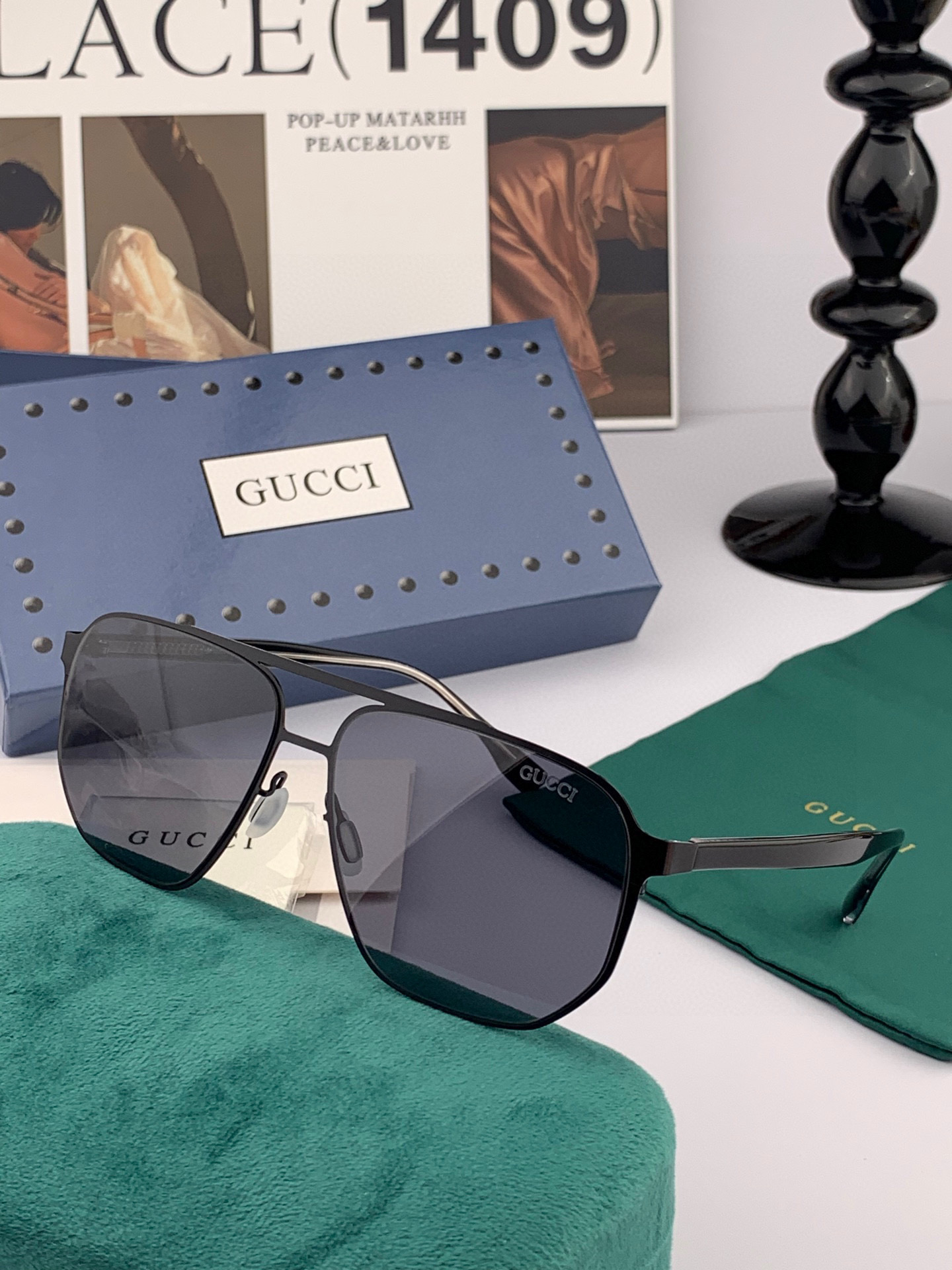        GUCCI 男款炫彩飞行员偏光太阳镜 ❤️材质：高清尼龙加厚卡槽高清偏光镜片 🌹无边框镜架