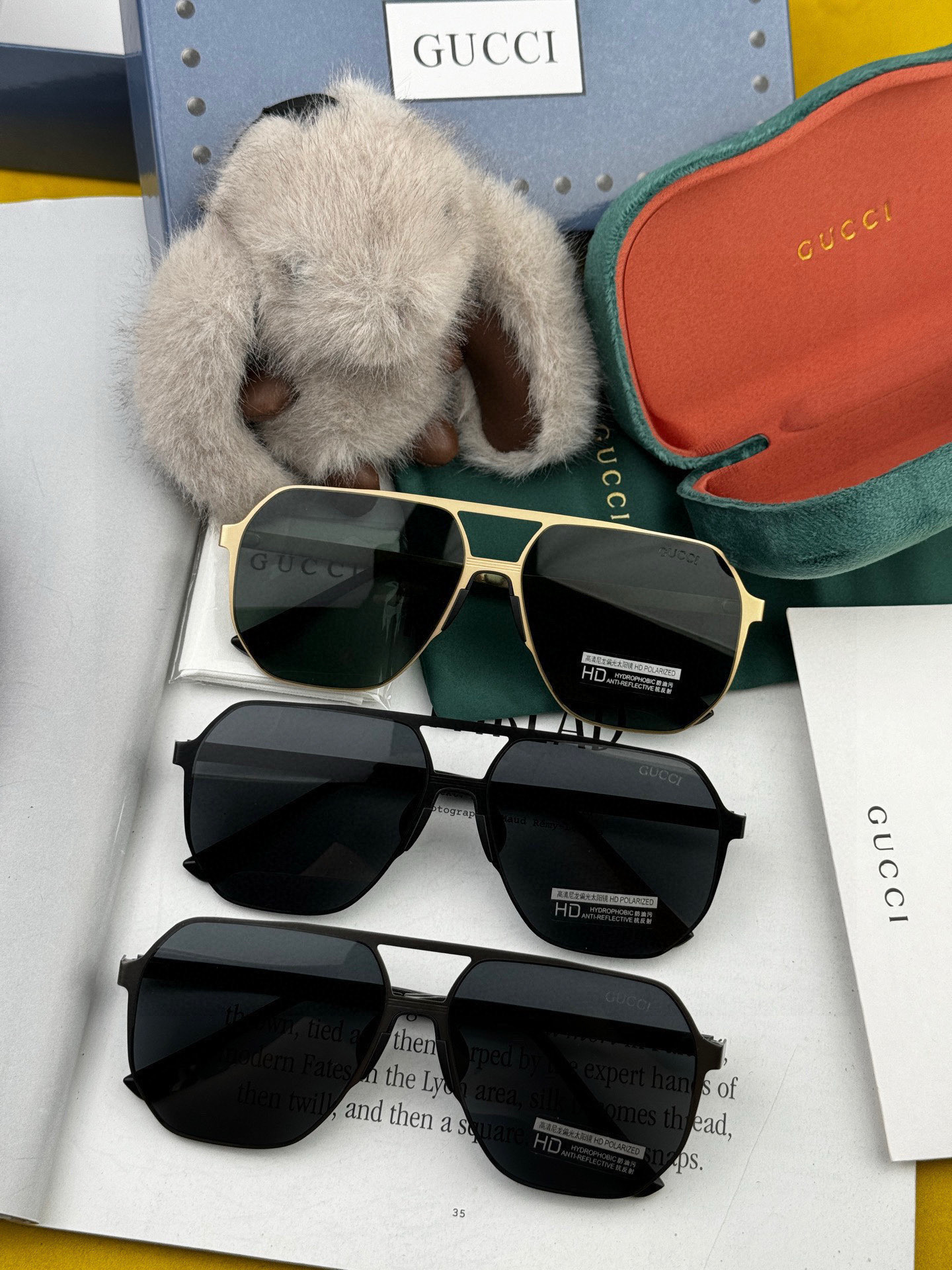        GUCCI 男款炫彩飞行员偏光太阳镜 ❤️材质：高清尼龙加厚卡槽高清偏光镜片 🌹无边框镜架