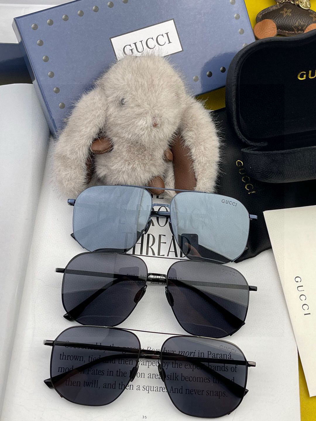        GUCCI 男款炫彩飞行员偏光太阳镜 ❤️材质：高清尼龙加厚卡槽高清偏光镜片 🌹无边框镜架
