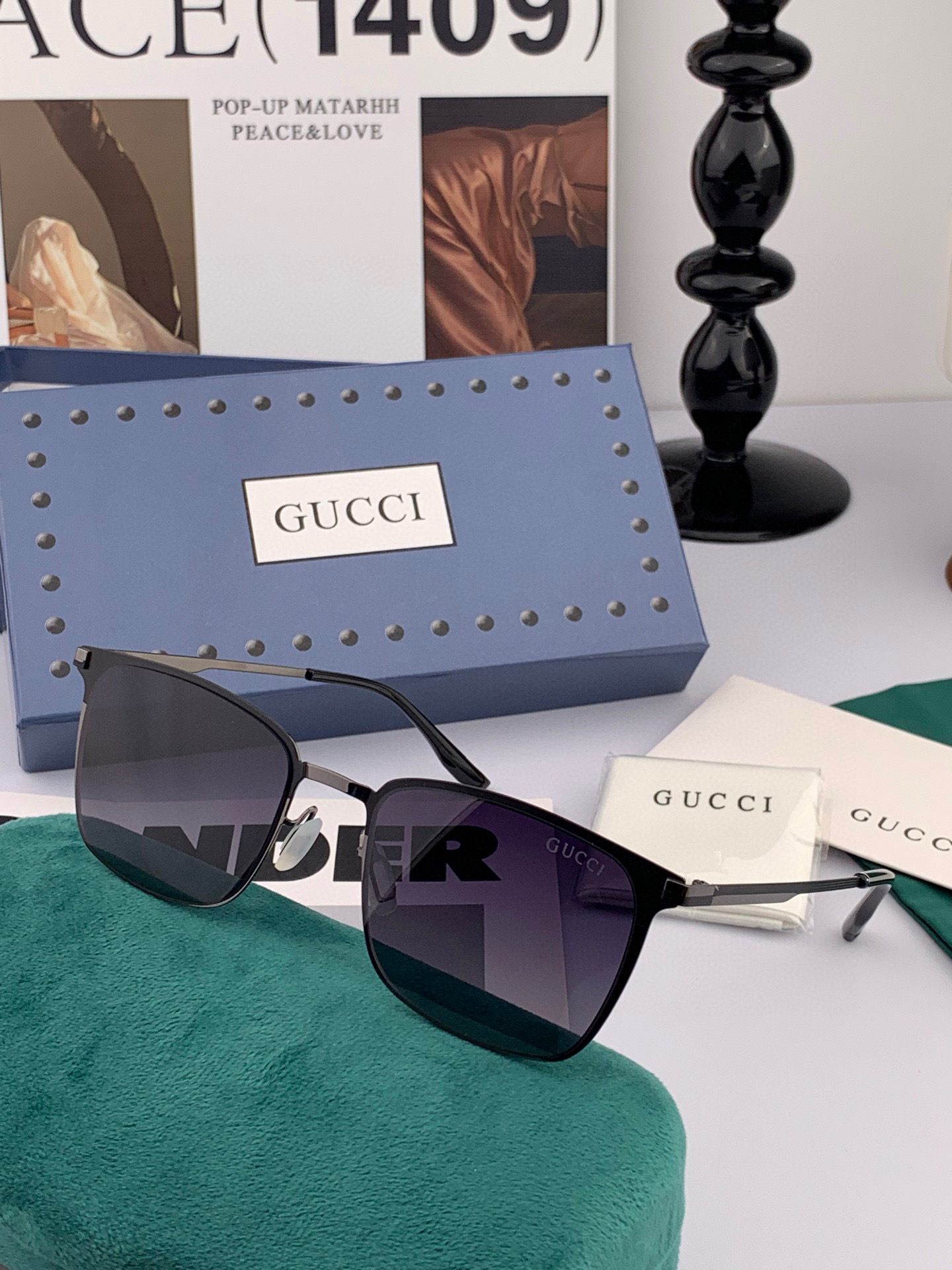      GUCCI-2025新款男情女侣款太阳iP电镀不永褪色 卖点：超轻有超弹性整幅眼镜无丝螺重要的