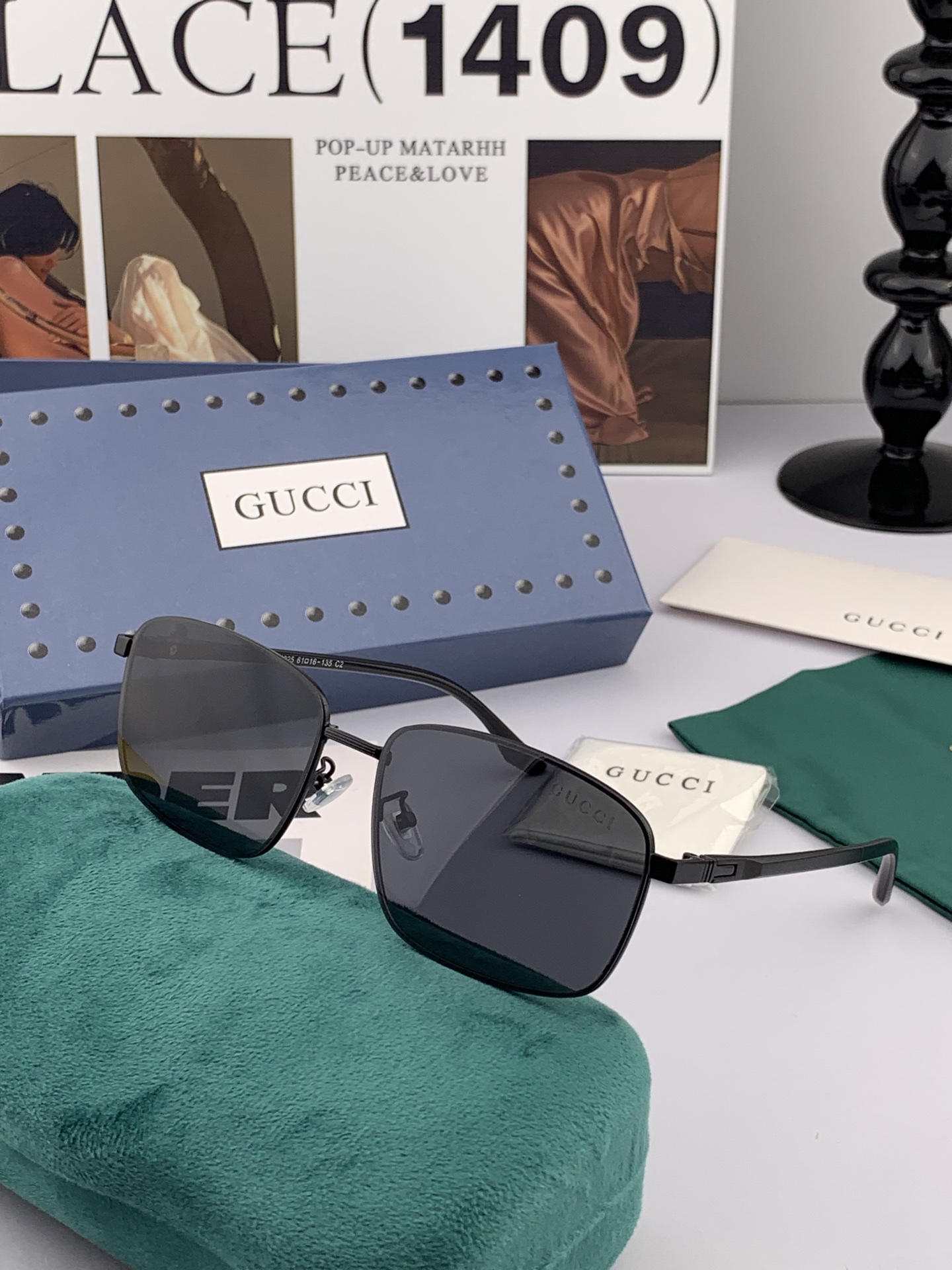         GUCCI 男款炫彩飞行员偏光太阳镜 ❤️材质：高清尼龙加厚卡槽高清偏光镜片 🌹无边框镜