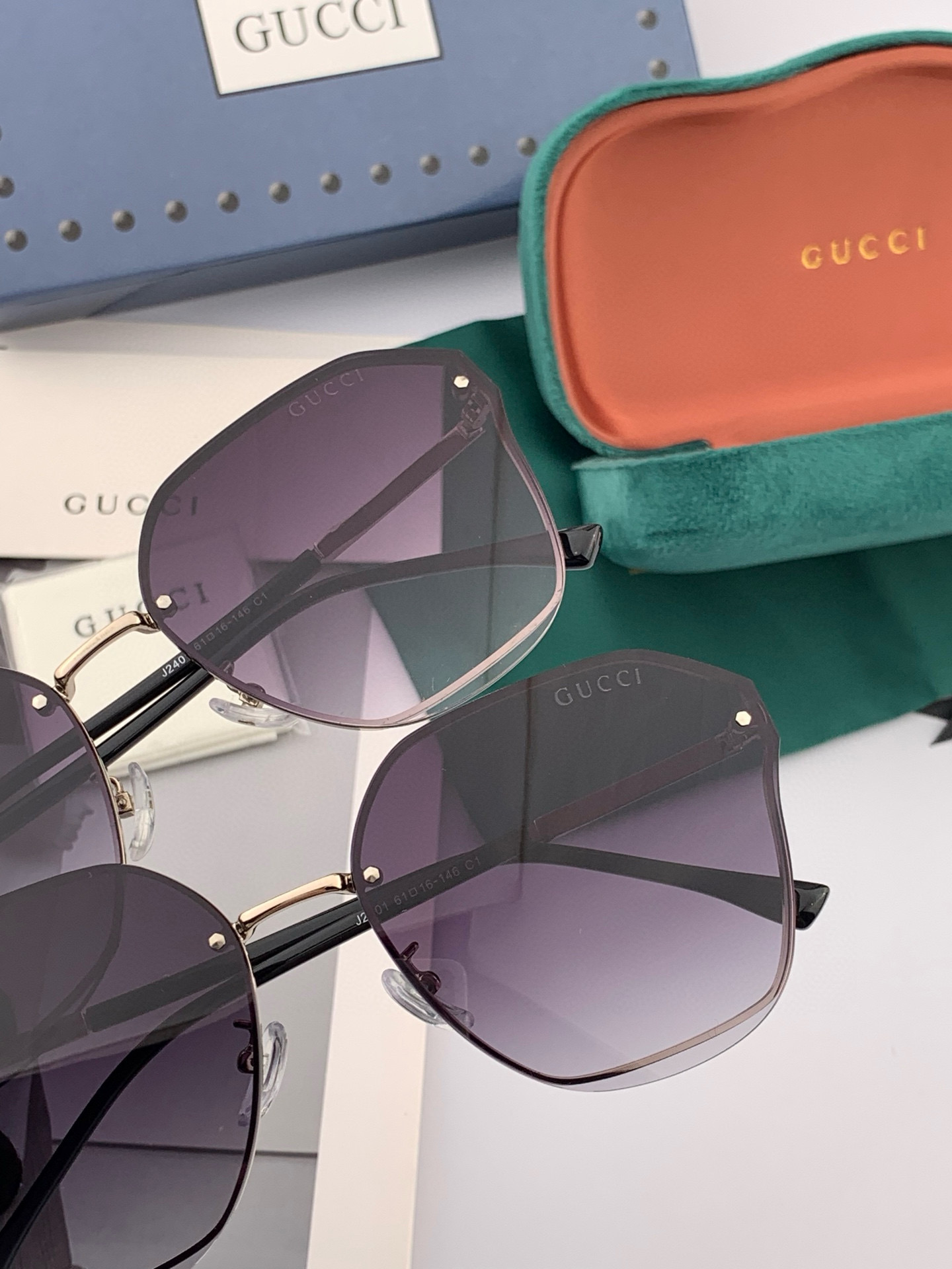  【GUCCI】 新款尼龙太眼镜，无框钻石 切边更有质感，大气女人范儿，大脸小脸都好看 ！型号：G124