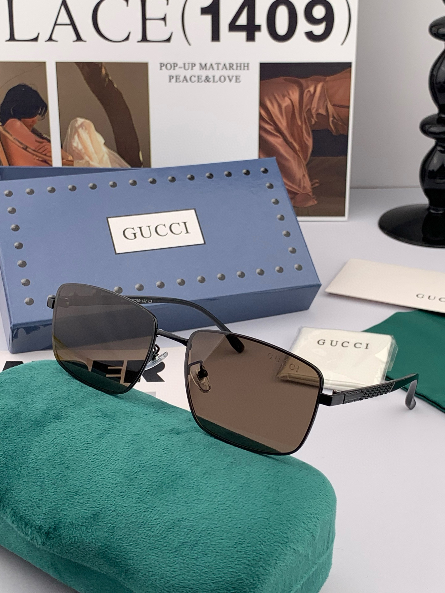        GUCCI 男款炫彩飞行员偏光太阳镜 ❤️材质：高清尼龙加厚卡槽高清偏光镜片 🌹无边框镜架