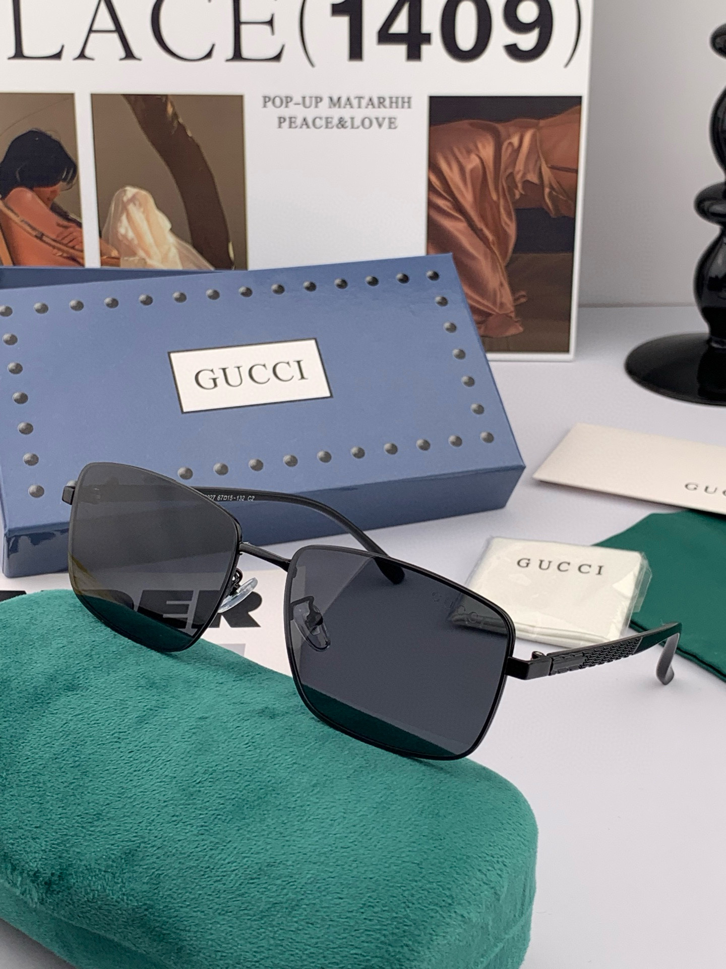        GUCCI 男款炫彩飞行员偏光太阳镜 ❤️材质：高清尼龙加厚卡槽高清偏光镜片 🌹无边框镜架