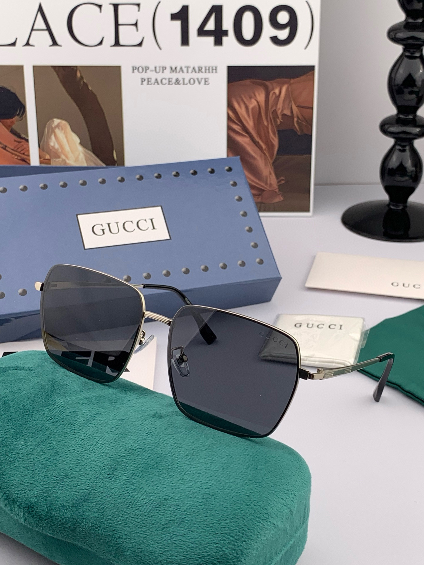        GUCCI 男款炫彩飞行员偏光太阳镜 ❤️材质：高清尼龙加厚卡槽高清偏光镜片 🌹无边框镜架