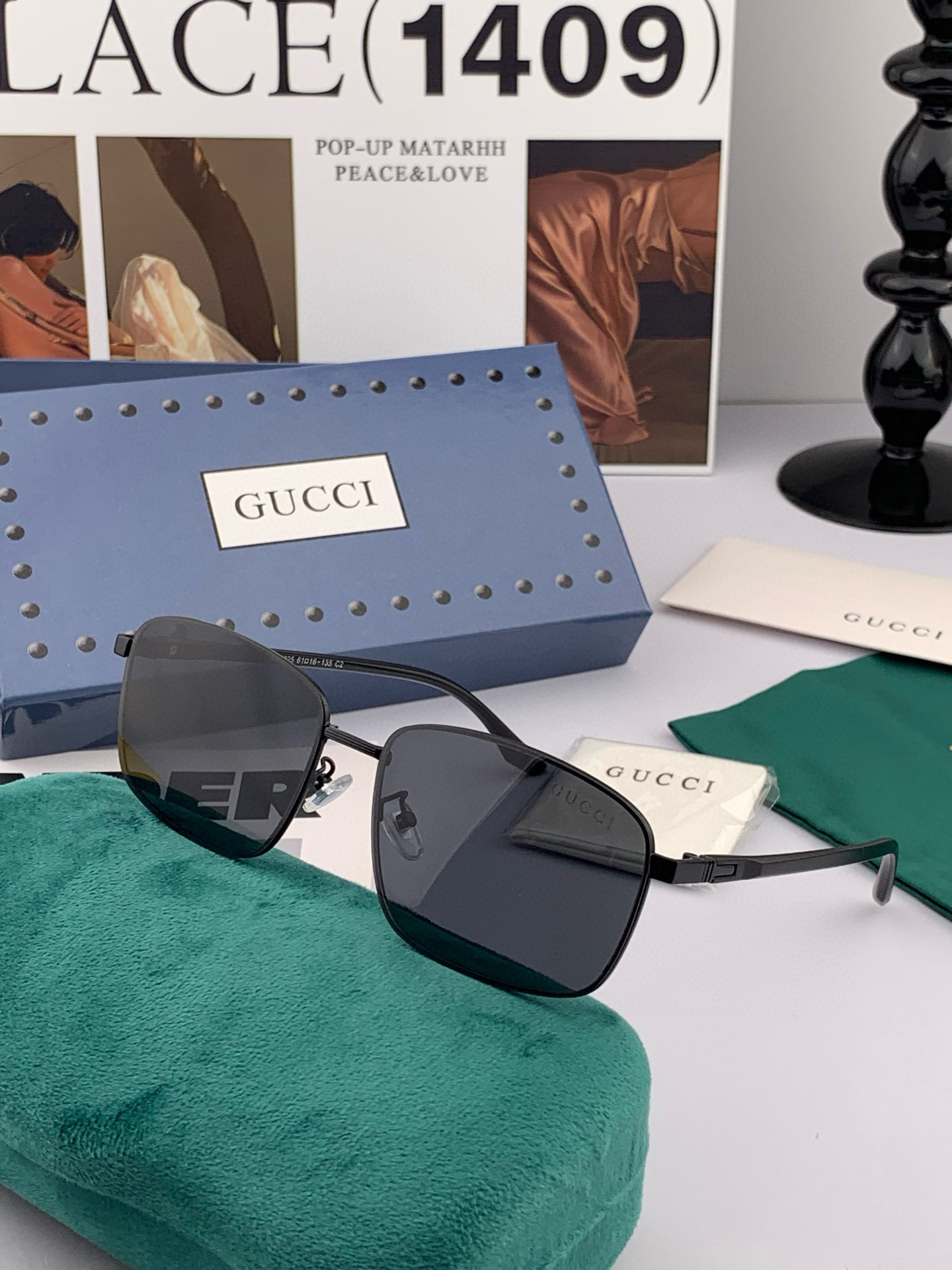         GUCCI 男款炫彩飞行员偏光太阳镜 ❤️材质：高清尼龙加厚卡槽高清偏光镜片 🌹无边框镜