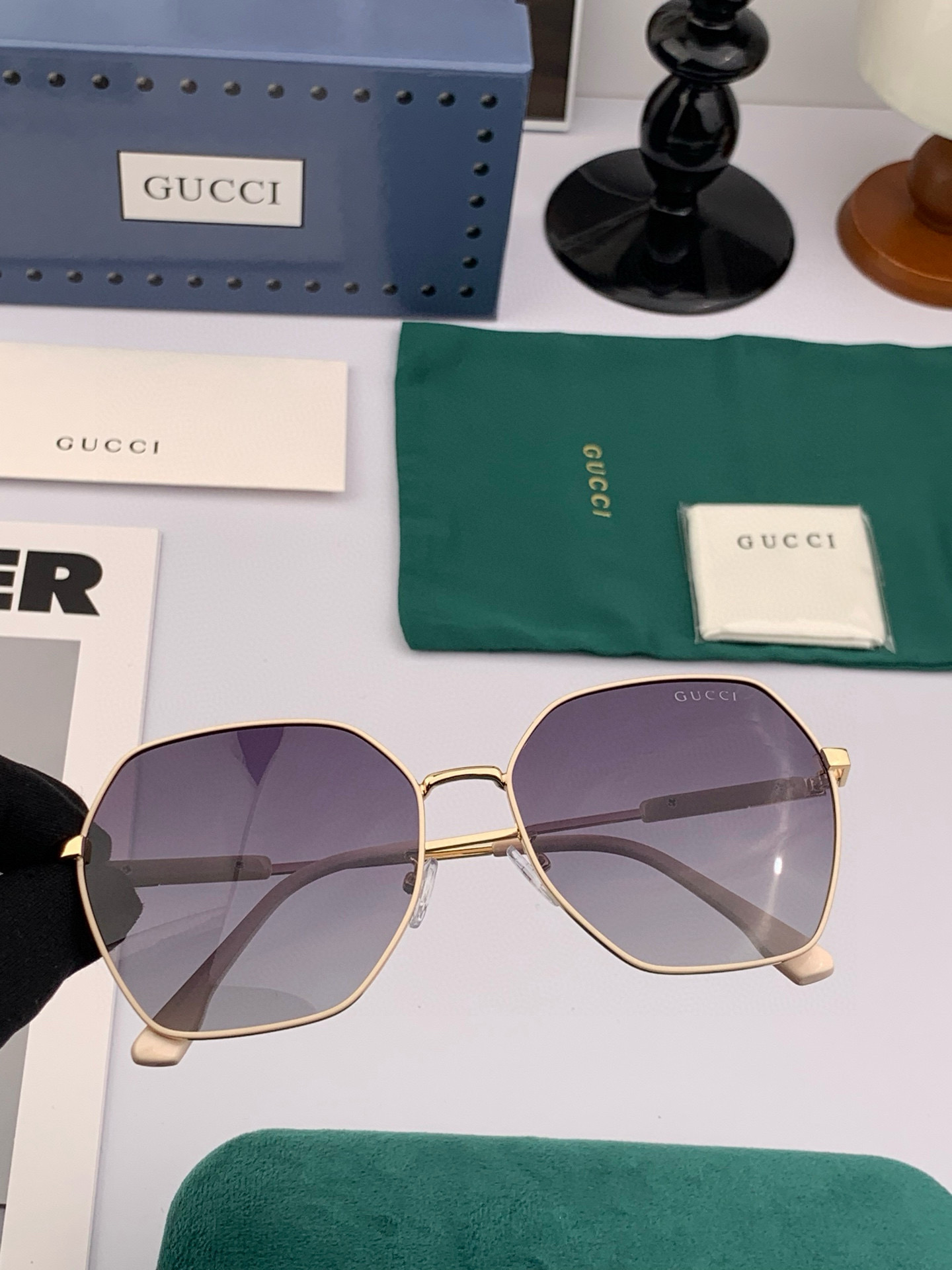    🔺GUCCI 🔻2025官方新款 众多明星同款色‼️‼️新款大框偏光墨镜 🌈🌈宝丽来超清加厚太阳镜