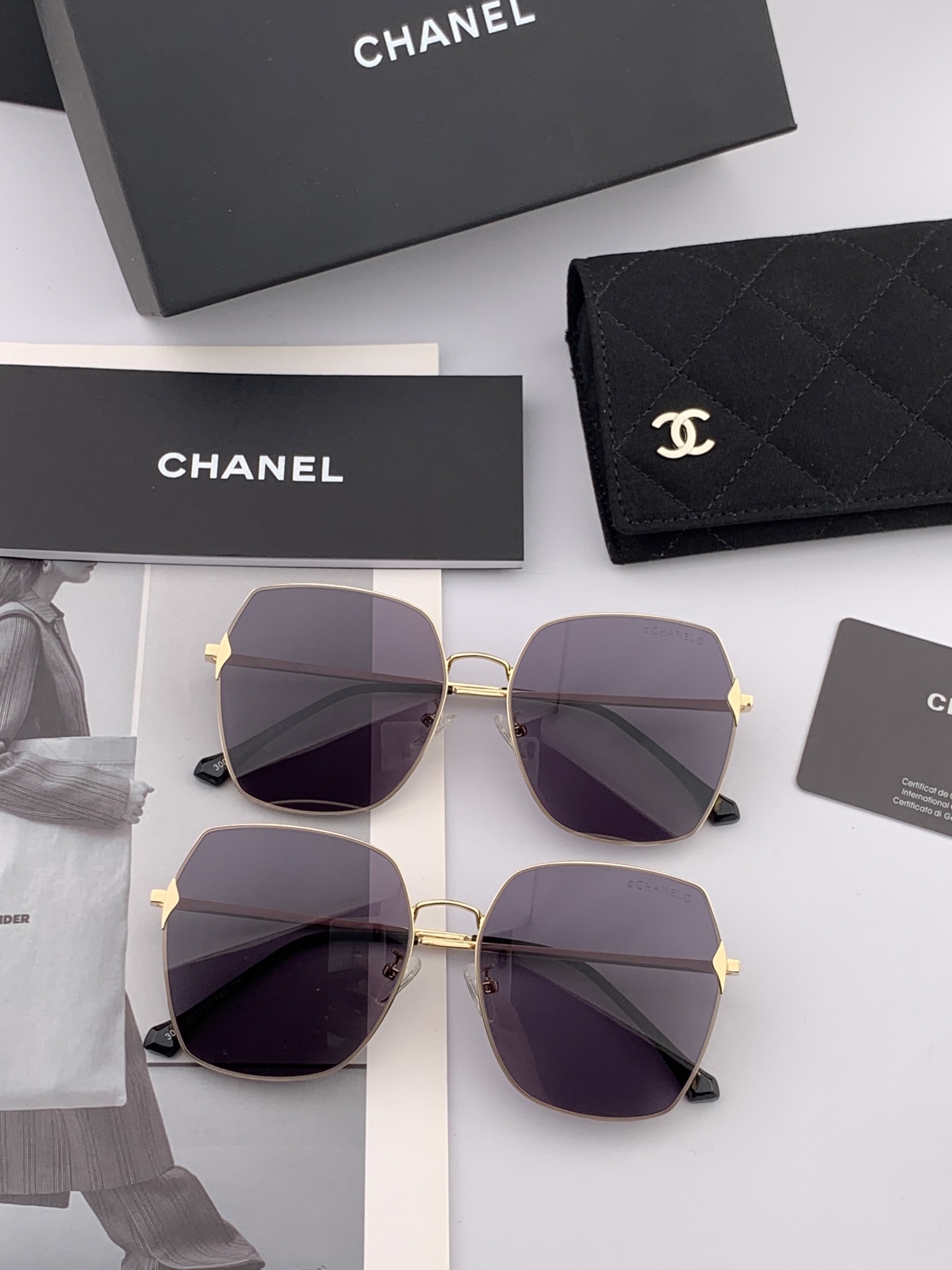 【CHANEL】香奈儿  新款尼龙偏光太眼镜，无框钻石 切边更有质感，大气女人范儿，大脸小脸都好看 ！