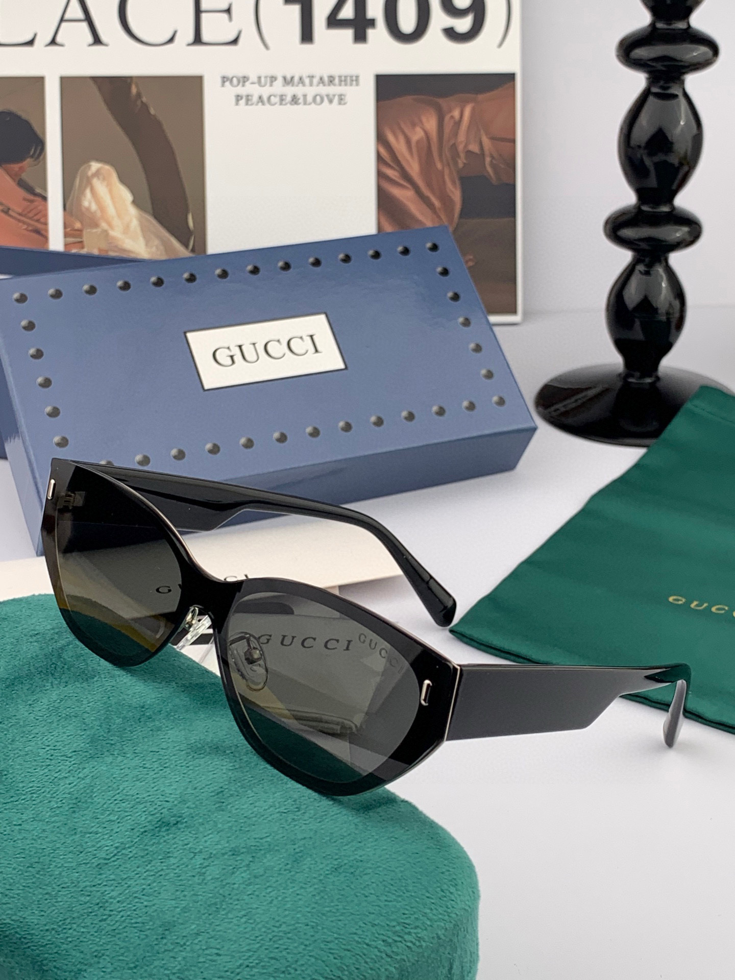   GUCCI  新款连体尼龙偏光太眼镜，情侣款时尚方框太阳镜佩戴舒适网红潮流款墨镜，大气女人范儿，大脸