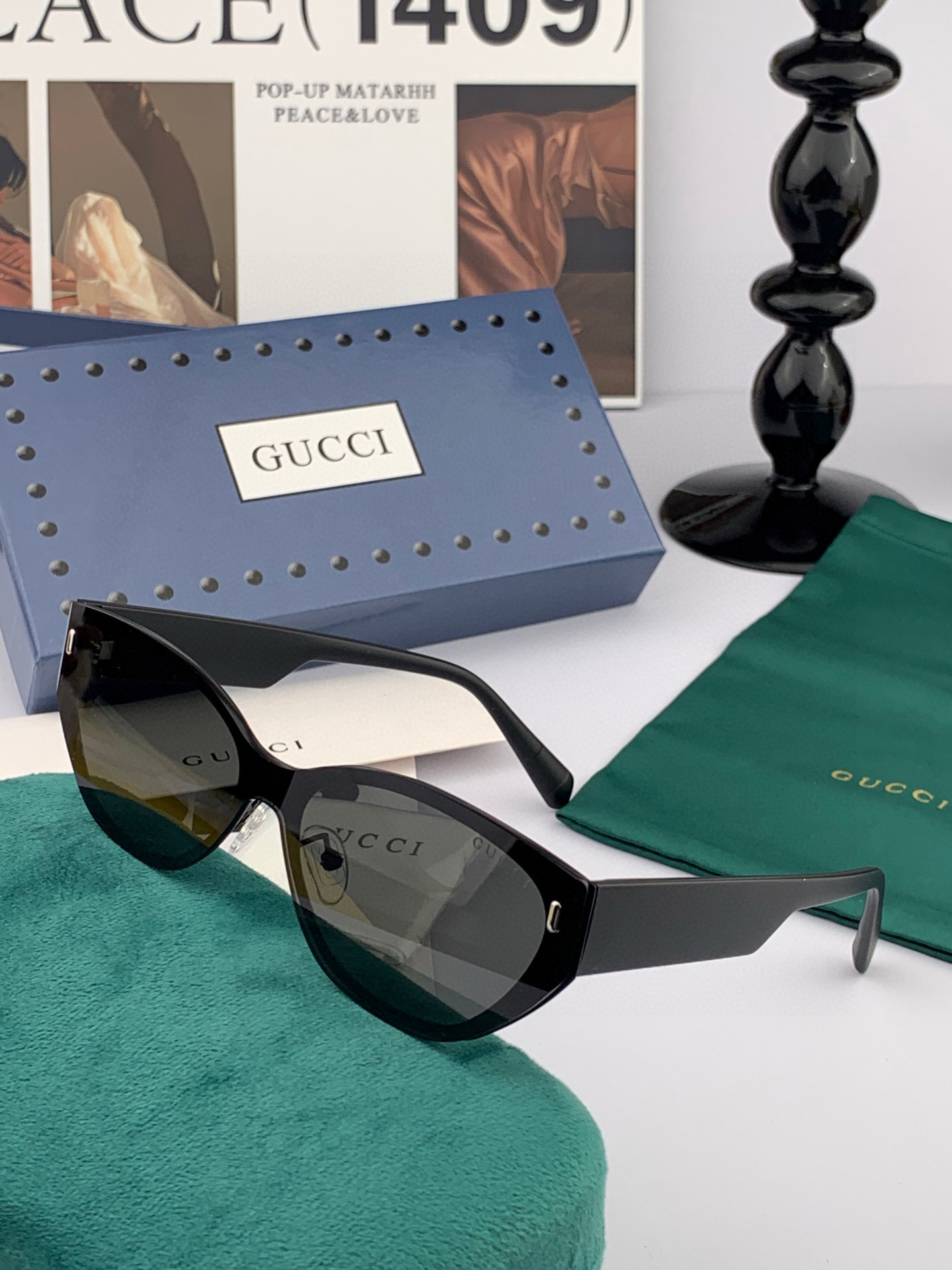   GUCCI  新款连体尼龙偏光太眼镜，情侣款时尚方框太阳镜佩戴舒适网红潮流款墨镜，大气女人范儿，大脸