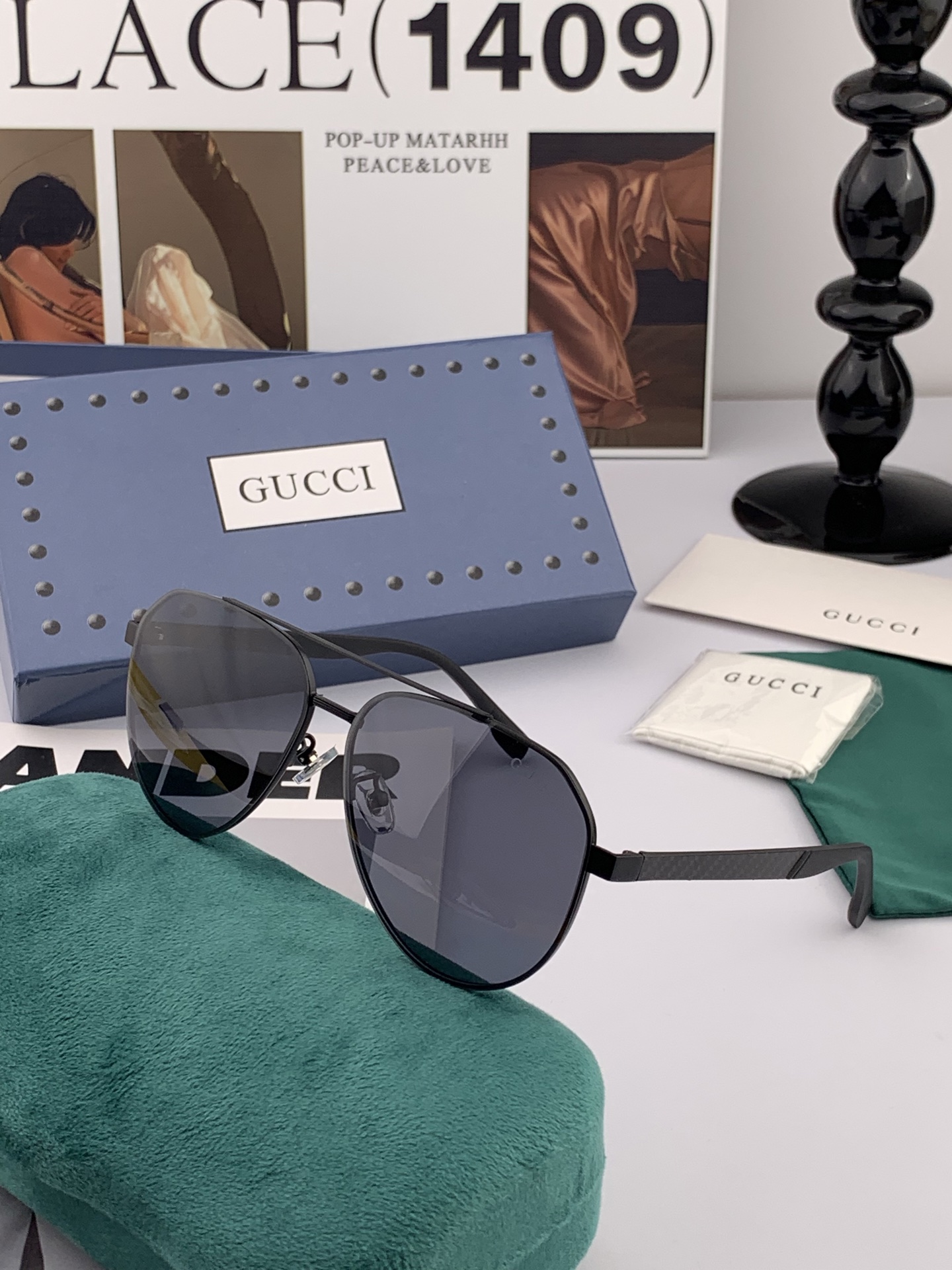        GUCCI 男款炫彩飞行员偏光太阳镜 ❤️材质：高清尼龙加厚卡槽高清偏光镜片 🌹无边框镜架