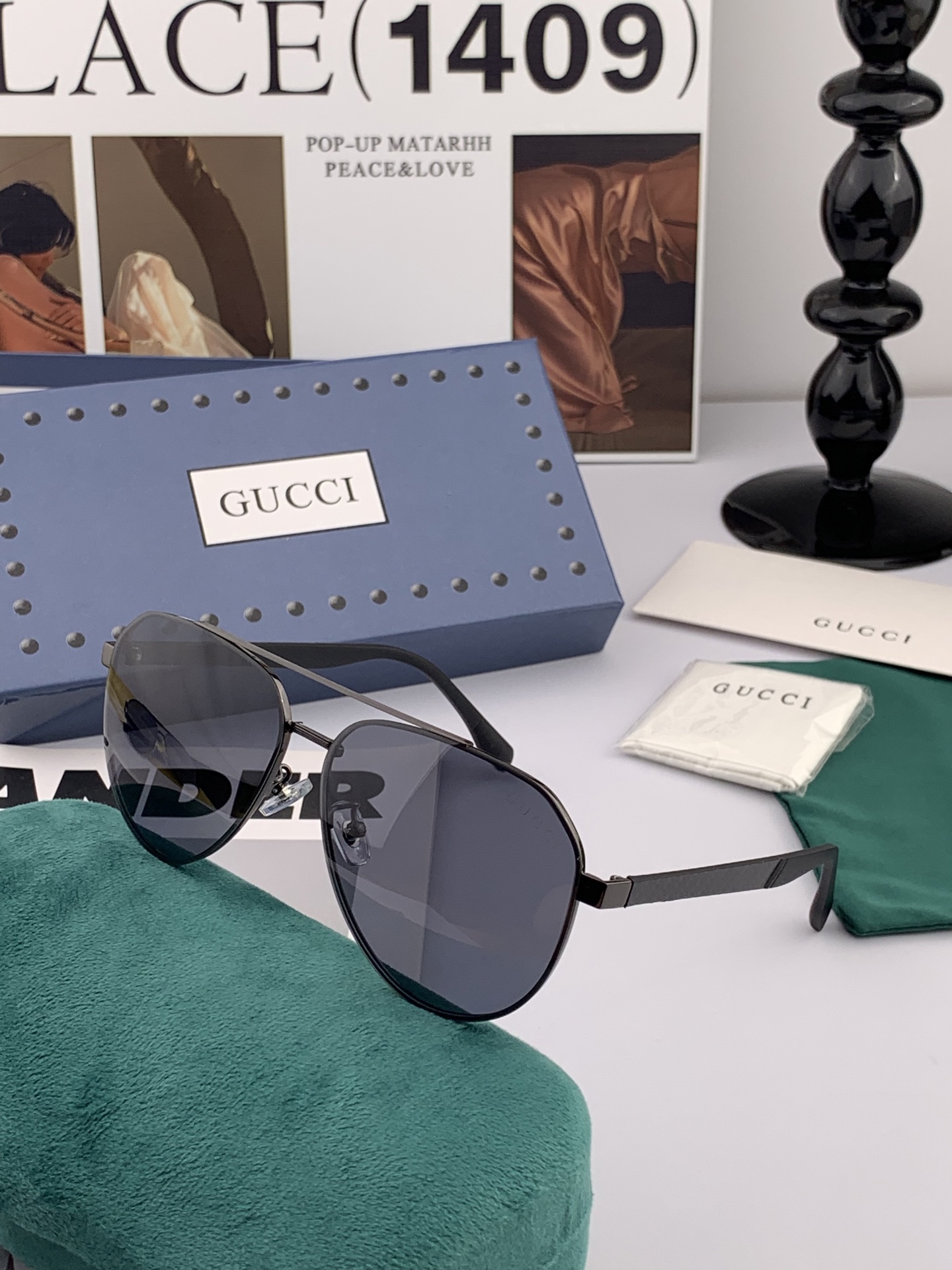        GUCCI 男款炫彩飞行员偏光太阳镜 ❤️材质：高清尼龙加厚卡槽高清偏光镜片 🌹无边框镜架