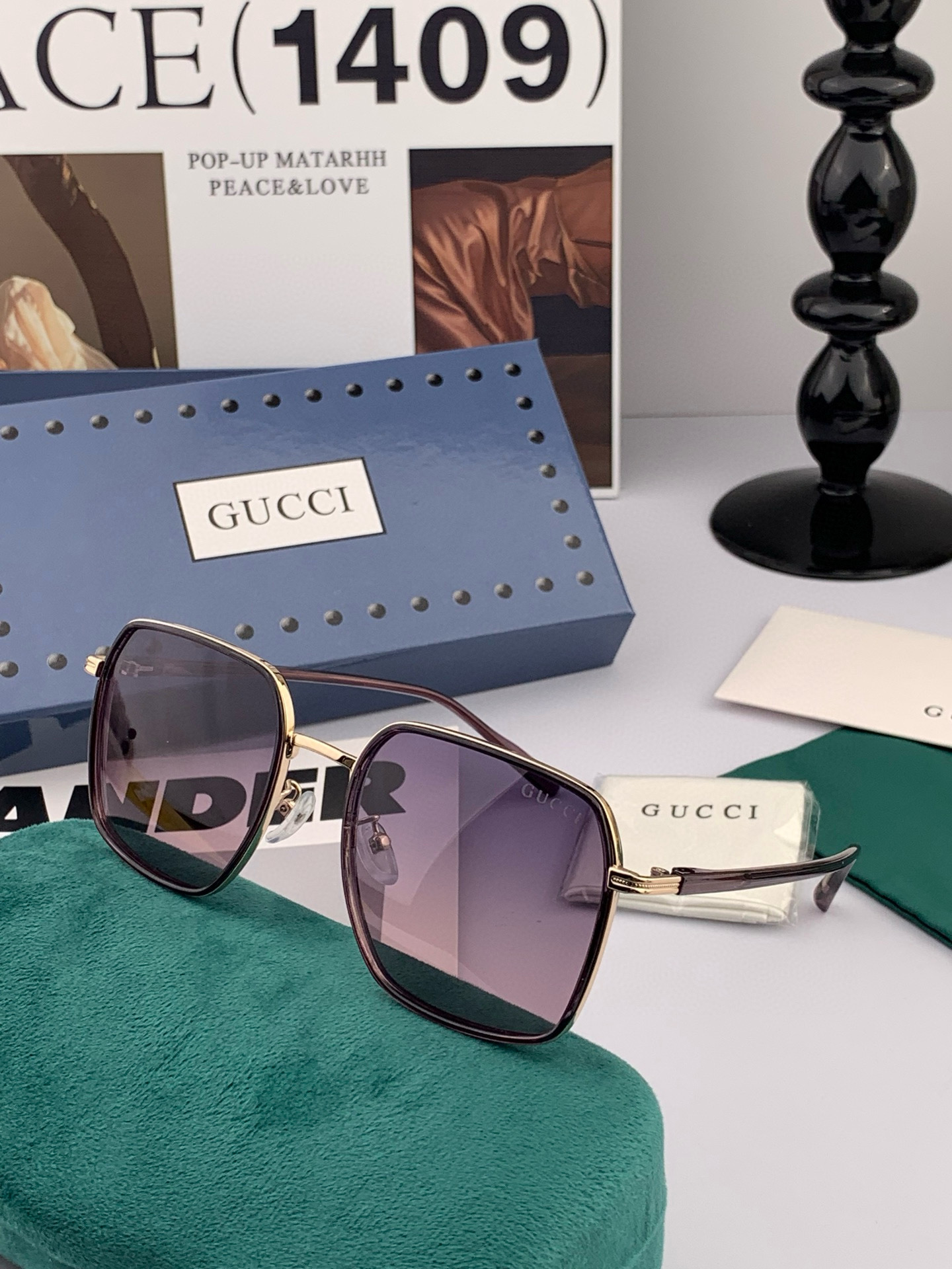 【偏光系列】Gucci   经典的方框设计，不挑脸型，无论搭配大衣还是连衣裙都非常显气质偏光镜片预防紫