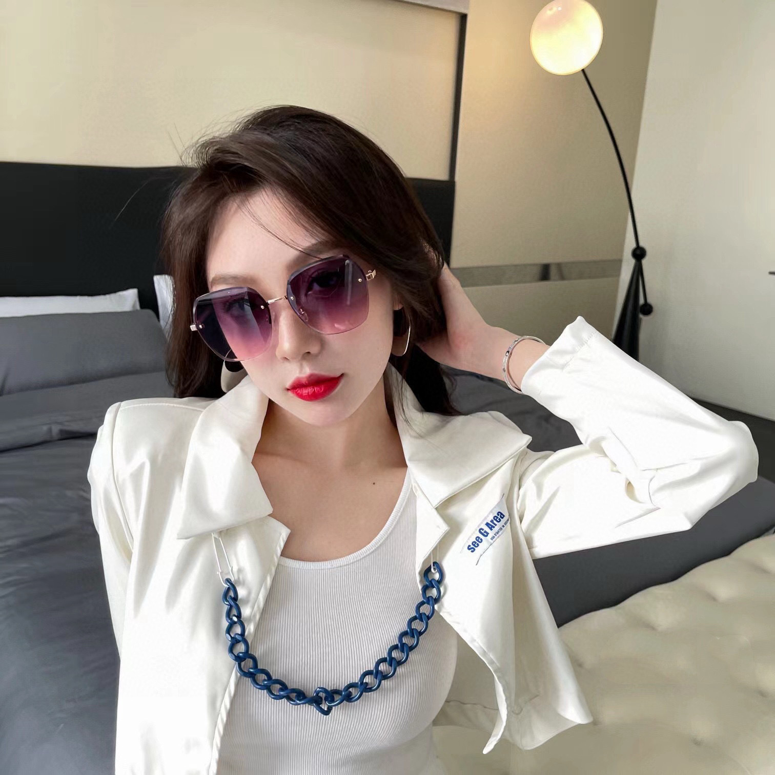 【CHANEL】香奈儿  新款尼龙偏光太眼镜，无框钻石 切边更有质感，大气女人范儿，大脸小脸都好看 ！型