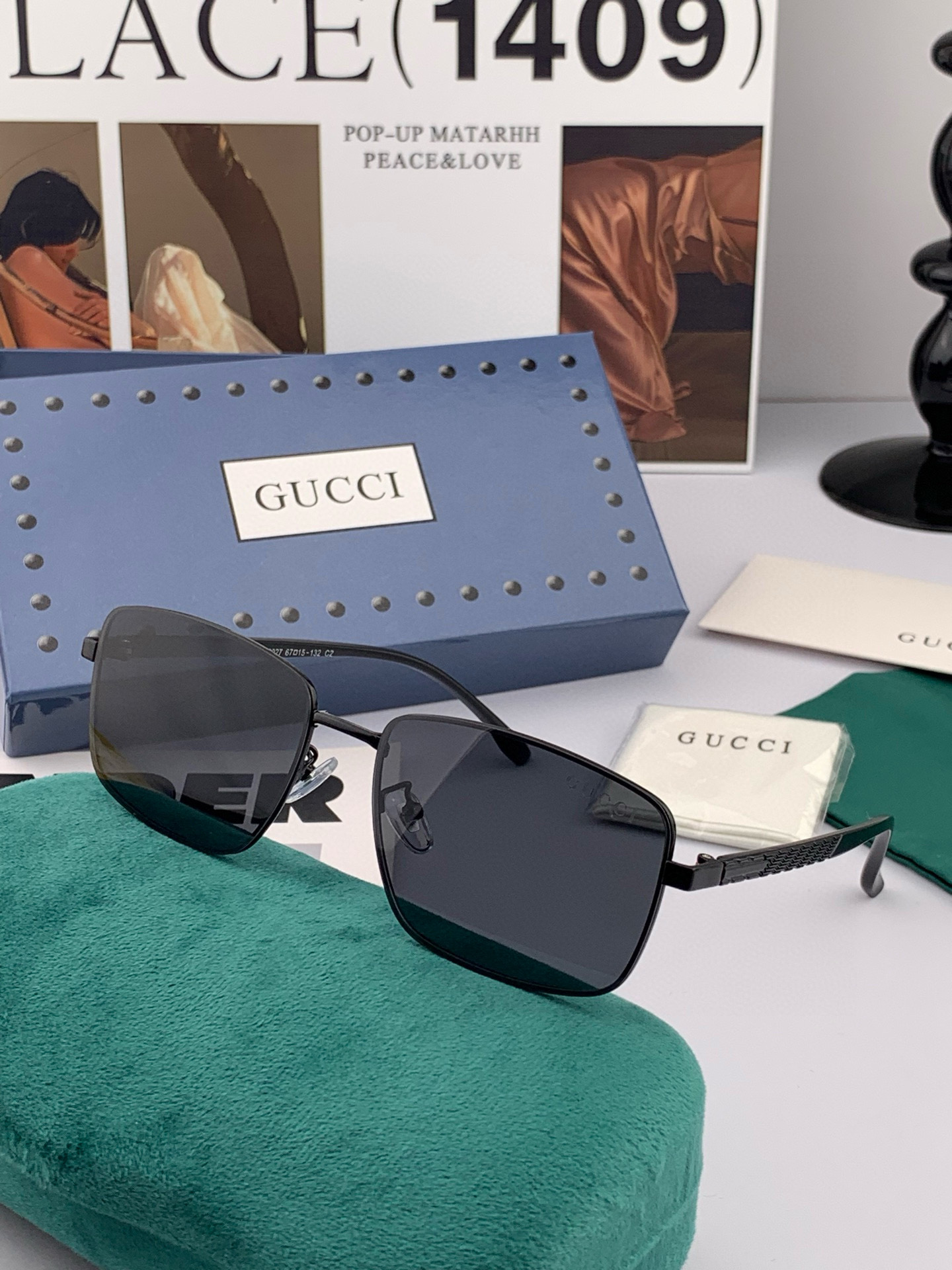        GUCCI 男款炫彩飞行员偏光太阳镜 ❤️材质：高清尼龙加厚卡槽高清偏光镜片 🌹无边框镜架