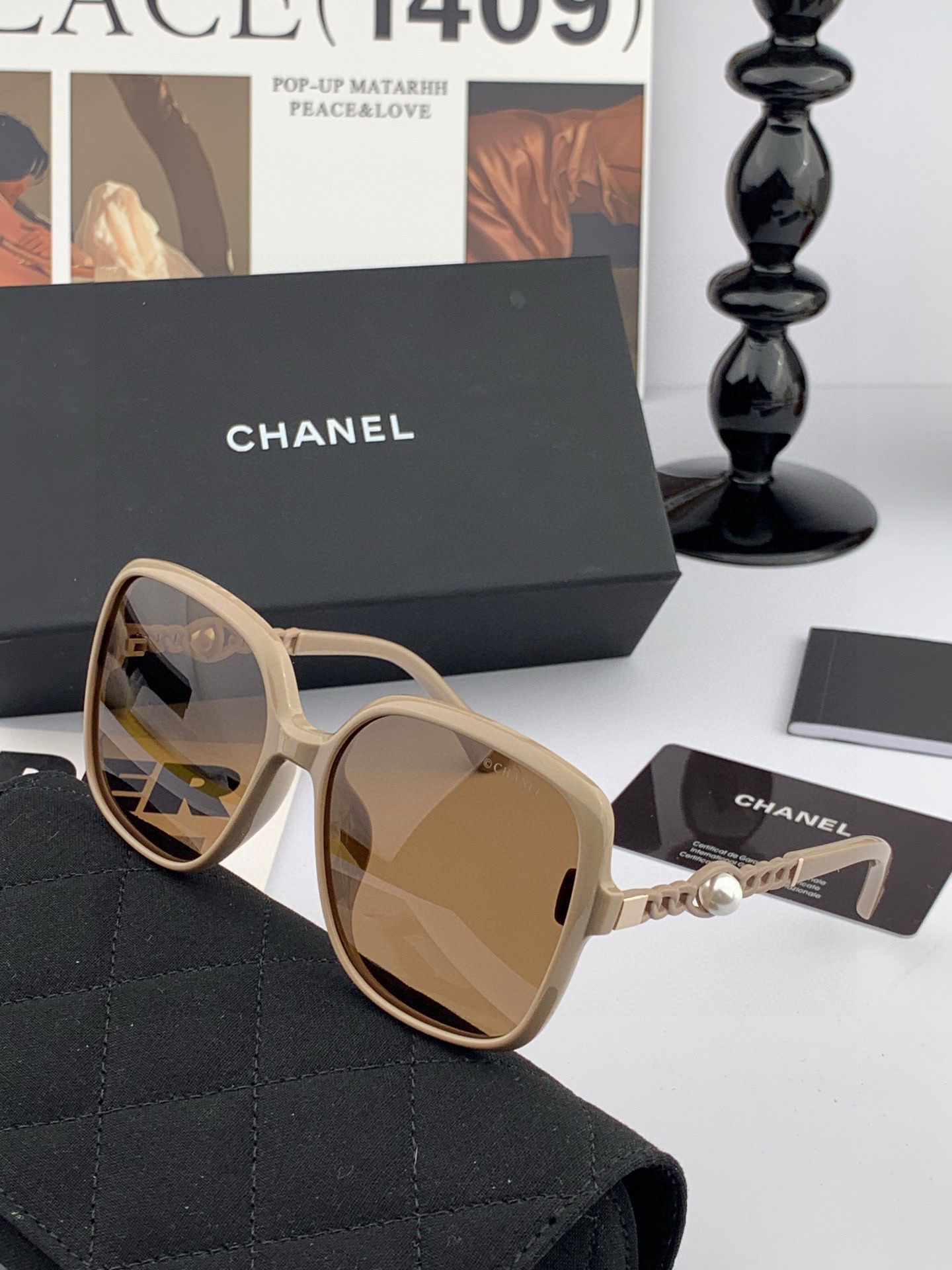 🔺CHANEL🔻2025官方早春新款，众多明星同款色香奈儿‼️‼️新款珍珠大框偏光墨镜 ，🌈🌈宝丽来超清