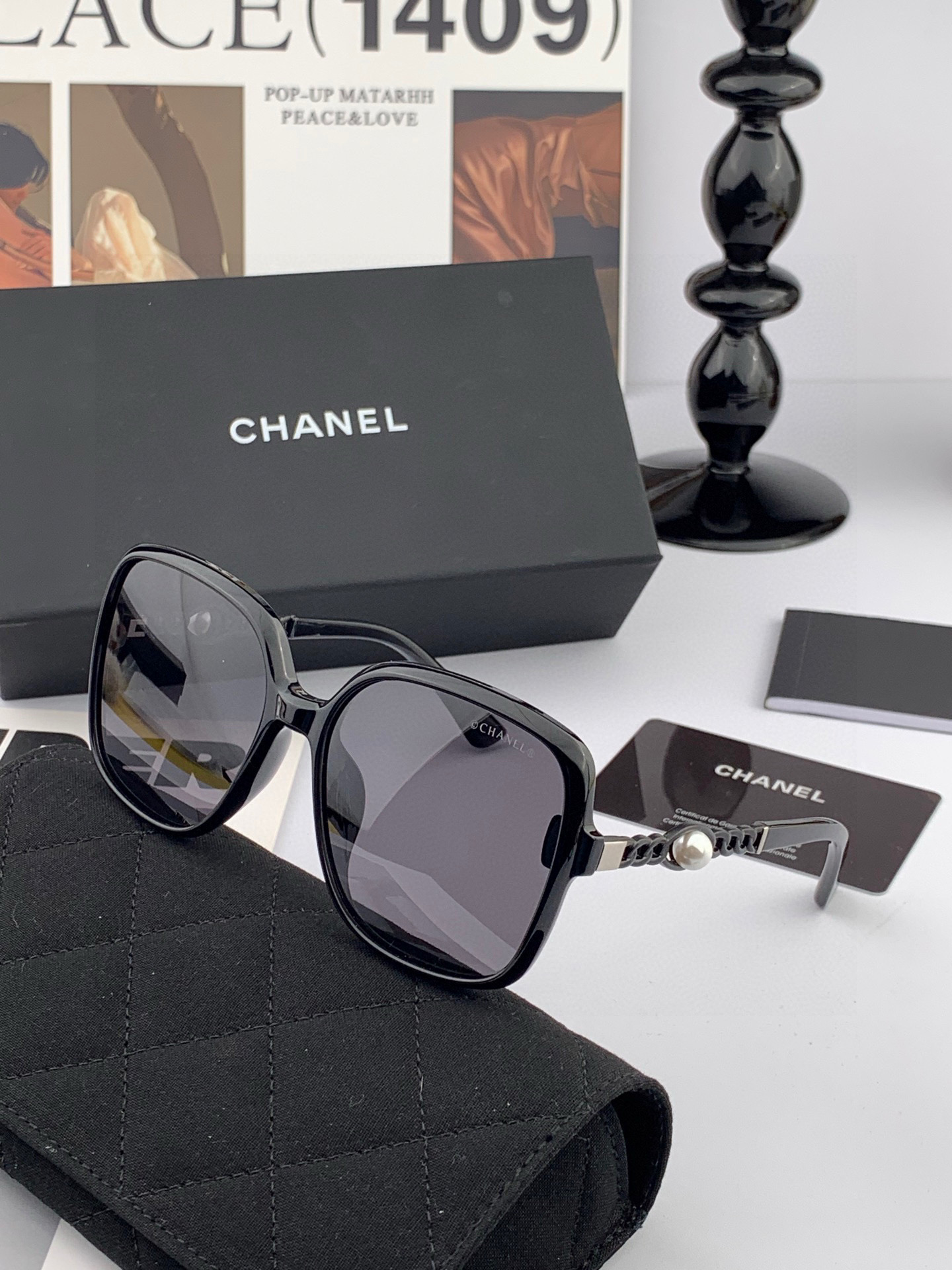 🔺CHANEL🔻2025官方早春新款，众多明星同款色香奈儿‼️‼️新款珍珠大框偏光墨镜 ，🌈🌈宝丽来超清