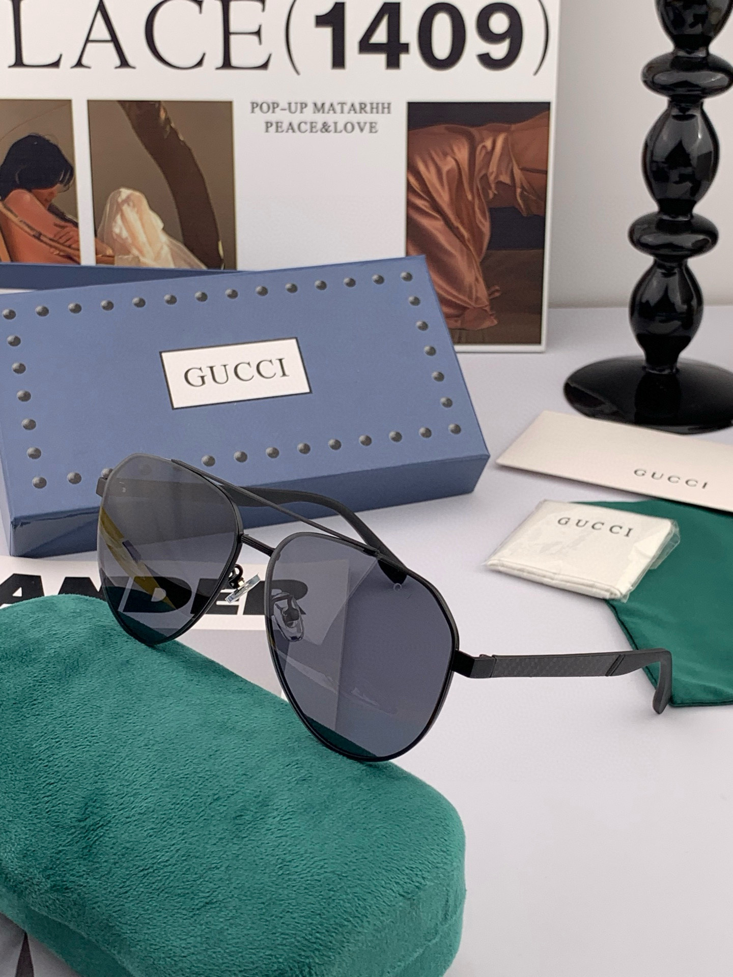        GUCCI 男款炫彩飞行员偏光太阳镜 ❤️材质：高清尼龙加厚卡槽高清偏光镜片 🌹无边框镜架