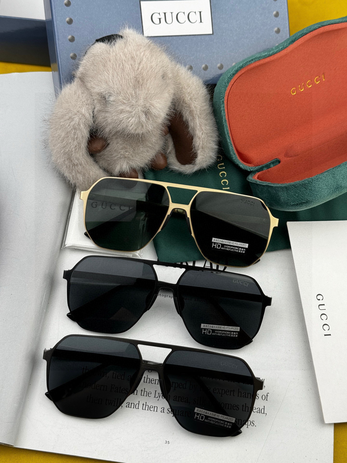        GUCCI 男款炫彩飞行员偏光太阳镜 ❤️材质：高清尼龙加厚卡槽高清偏光镜片 🌹无边框镜架