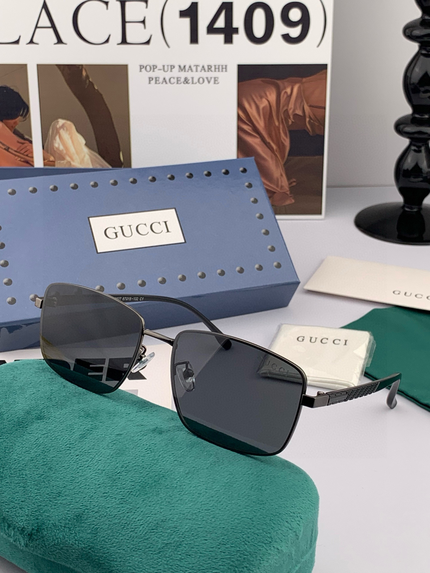        GUCCI 男款炫彩飞行员偏光太阳镜 ❤️材质：高清尼龙加厚卡槽高清偏光镜片 🌹无边框镜架
