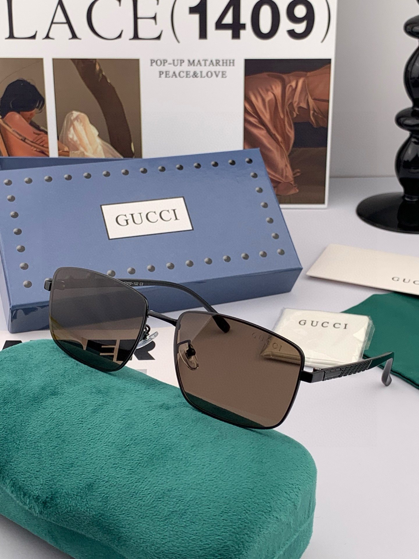        GUCCI 男款炫彩飞行员偏光太阳镜 ❤️材质：高清尼龙加厚卡槽高清偏光镜片 🌹无边框镜架