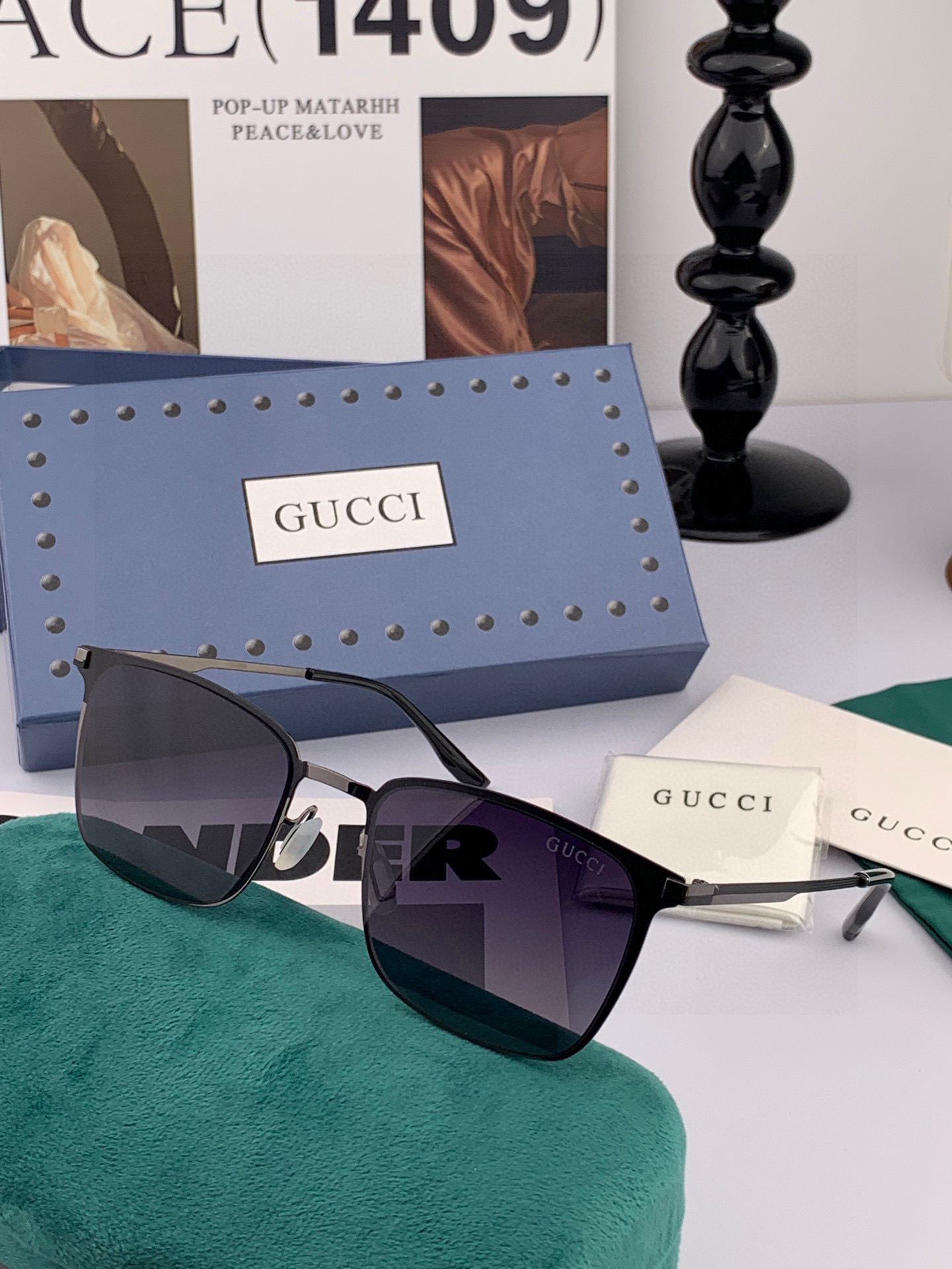      GUCCI-2025新款男情女侣款太阳iP电镀不永褪色 卖点：超轻有超弹性整幅眼镜无丝螺重要的